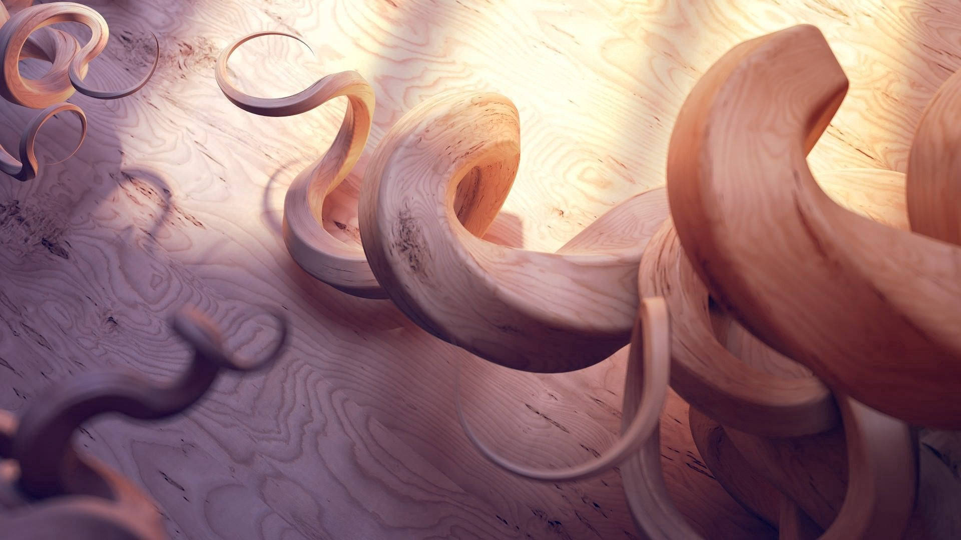 wood art, sculptural wooden spirals, textured wood surface, Full HD Desktop Wallpaper