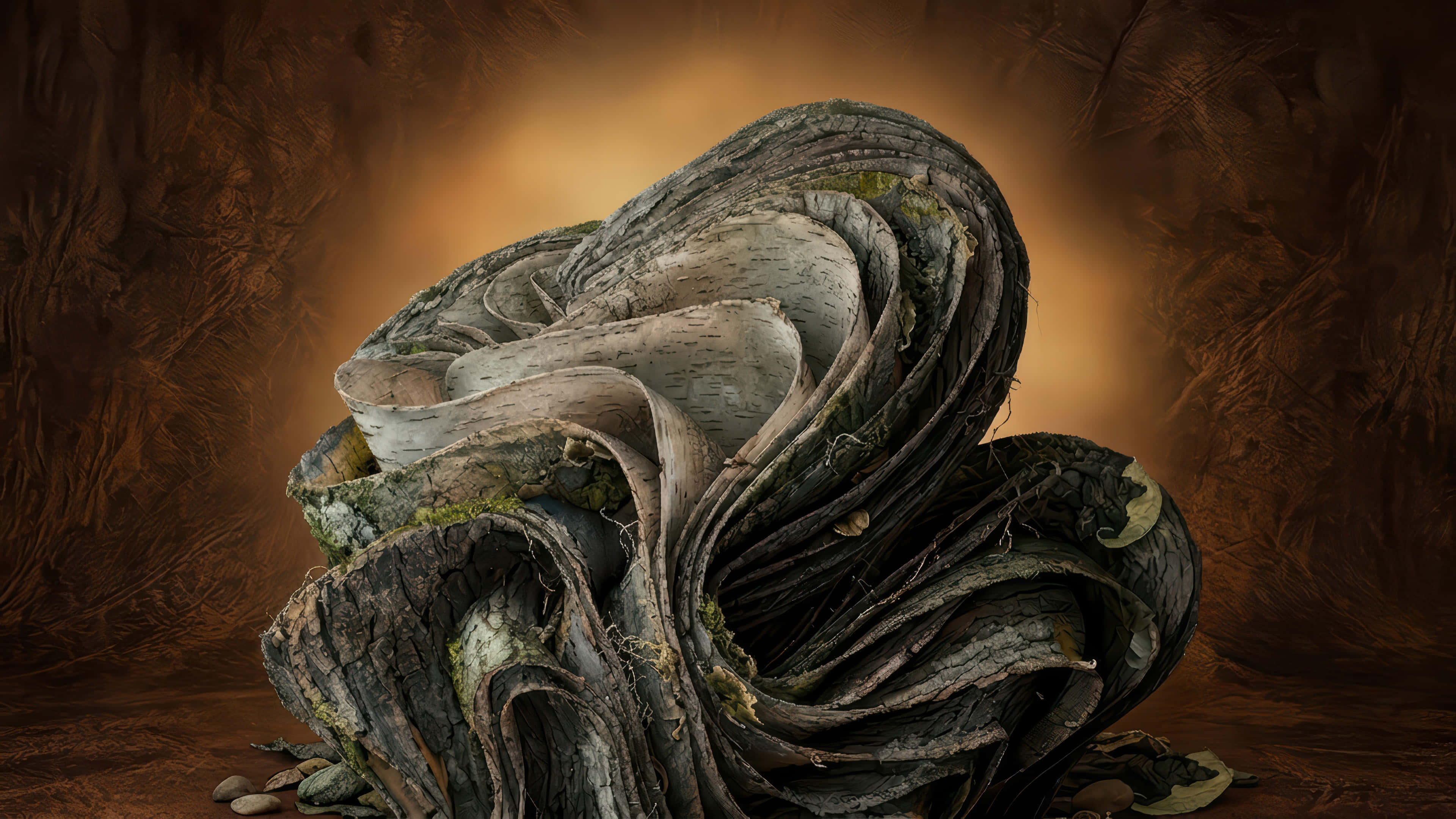bark bloom, weathered bark, moss, 4K Desktop Wallpaper