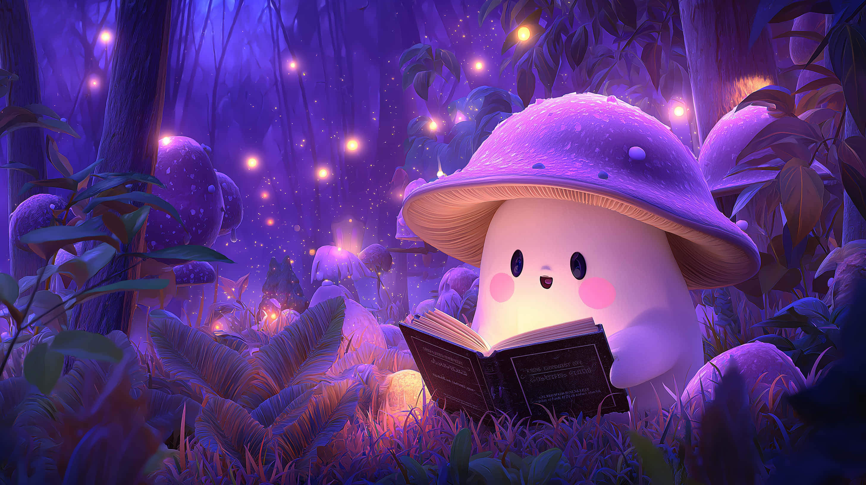 sweet mushroom character, enchanted forest, glowing mushroom, 2K Desktop Wallpaper