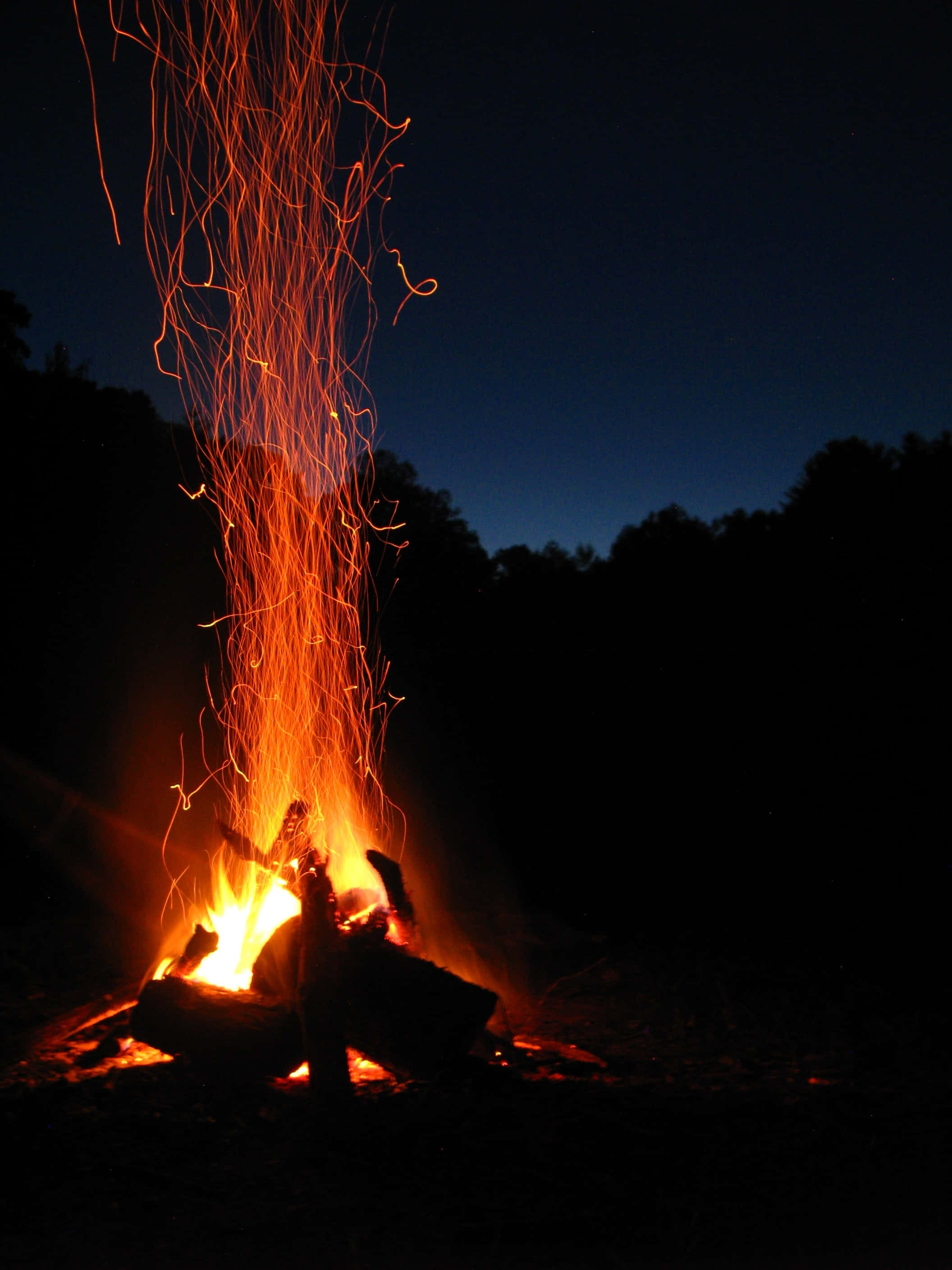 campfire, dark night, dark blue sky, 2K Phone Wallpaper
