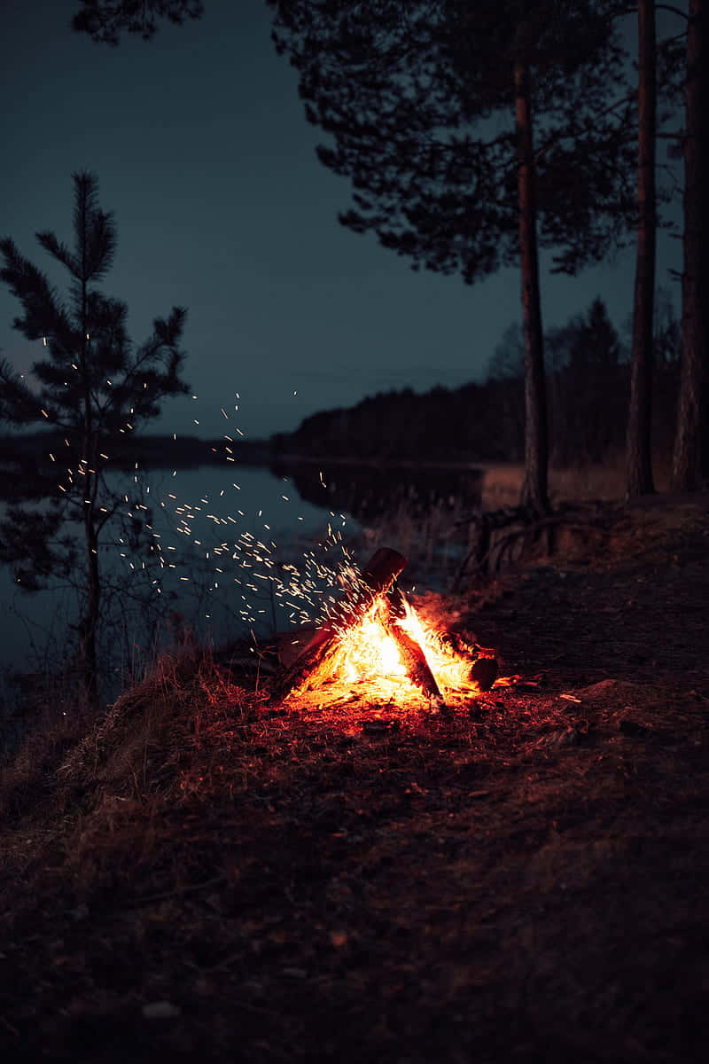flying embers, lake, campfire, SD Phone Wallpaper