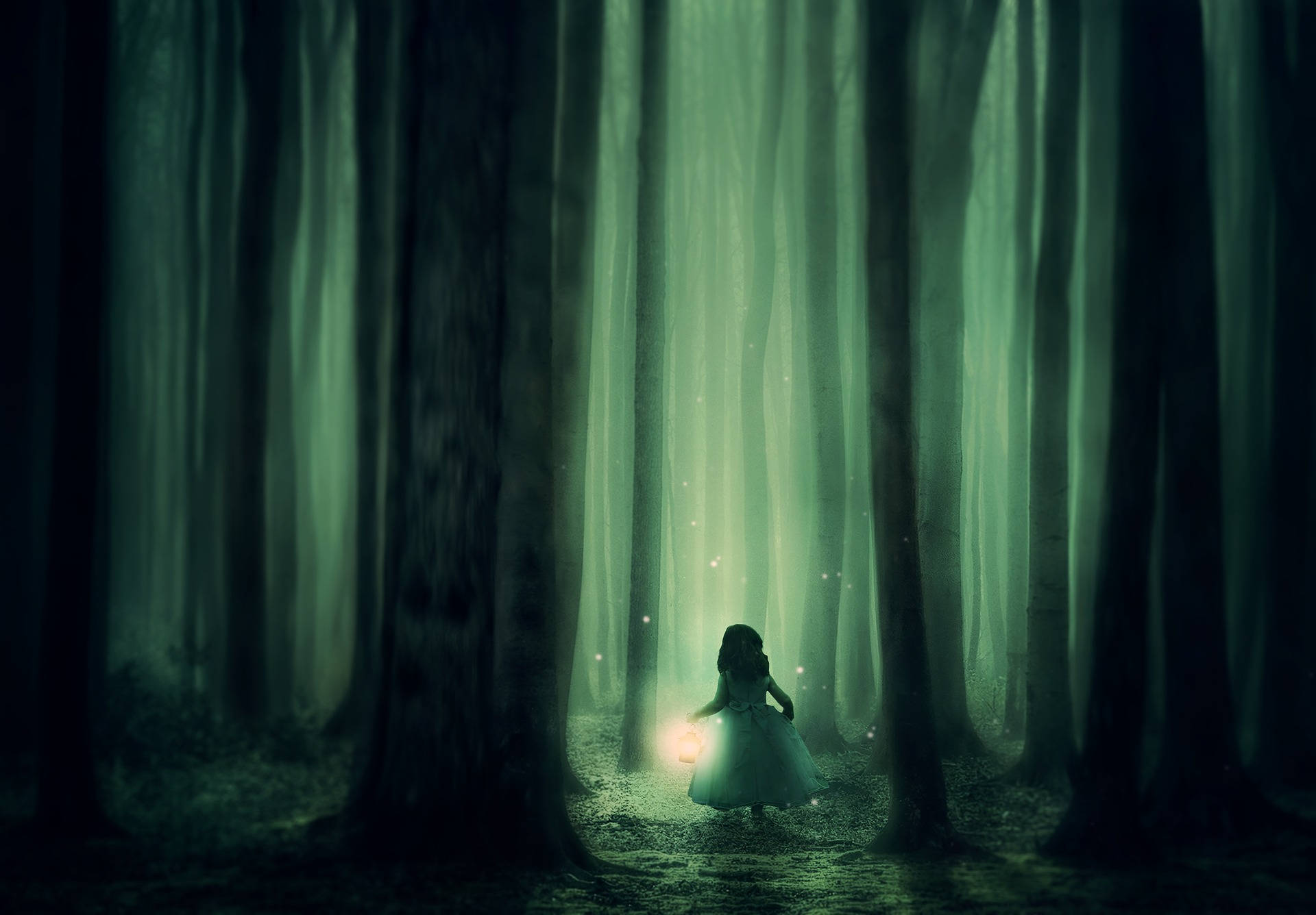 girl, white dress, glowing lantern, Full HD Desktop Wallpaper
