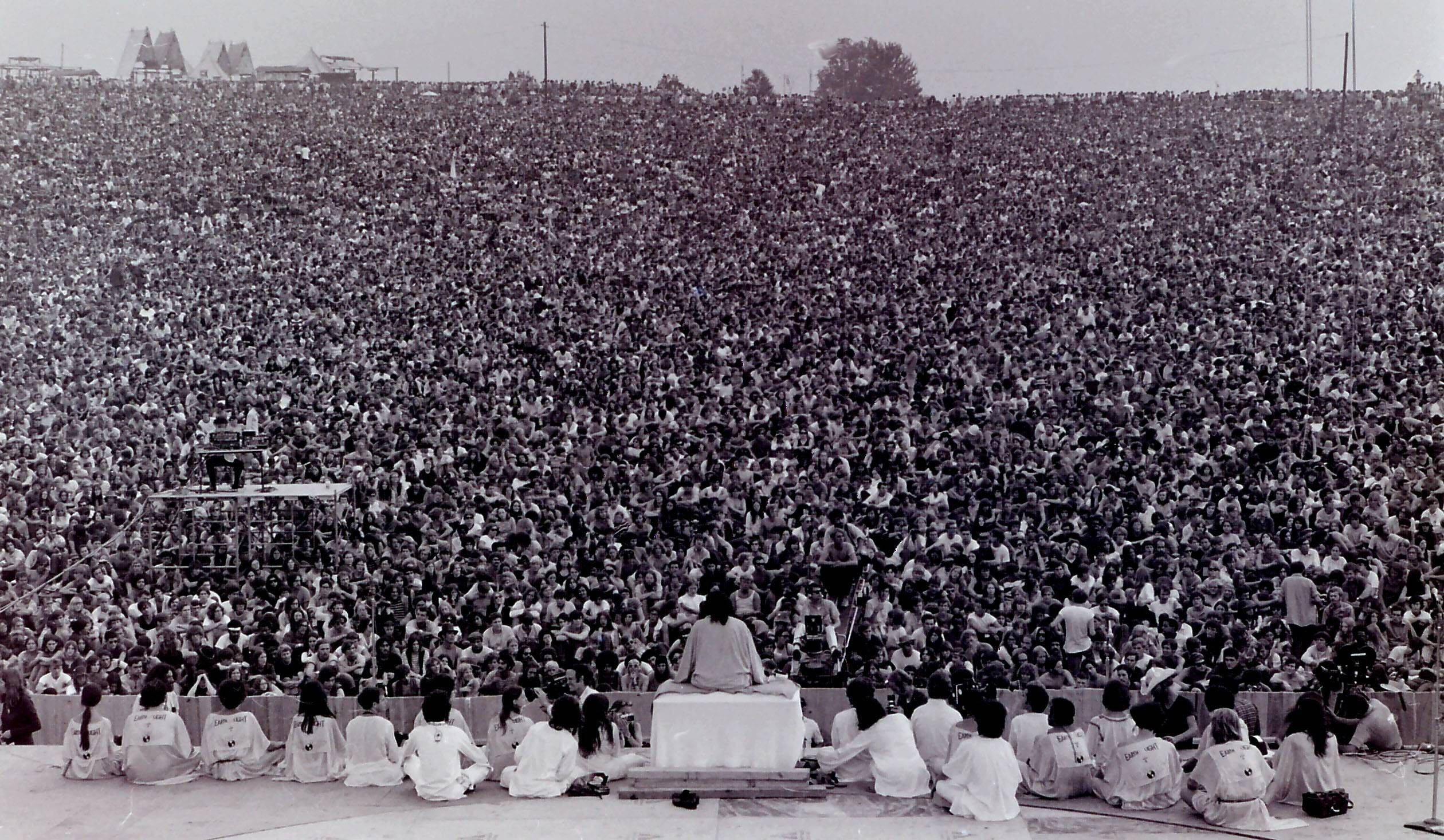 Woodstock, black and white, crowd, Full HD Desktop Wallpaper