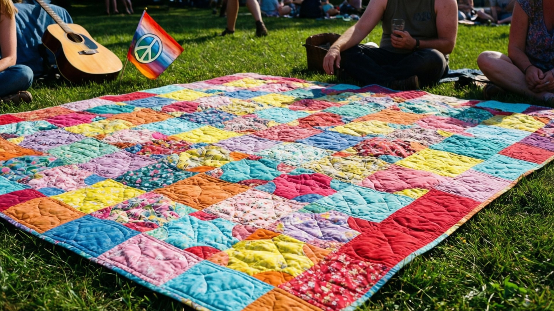 Woodstock, quilt, rainbow squares, Full HD Desktop Wallpaper