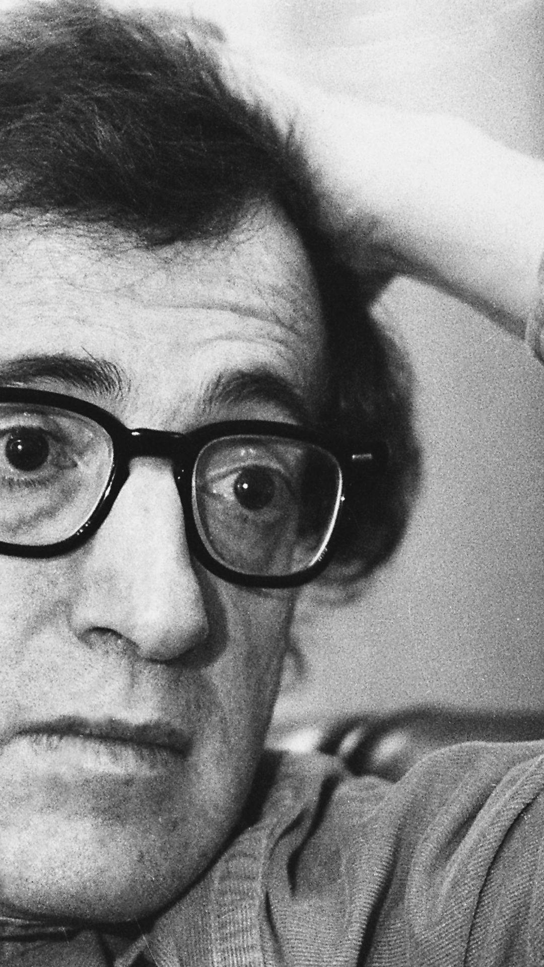 Woody Allen, thick-rimmed glasses, black and white, Full HD Phone Wallpaper
