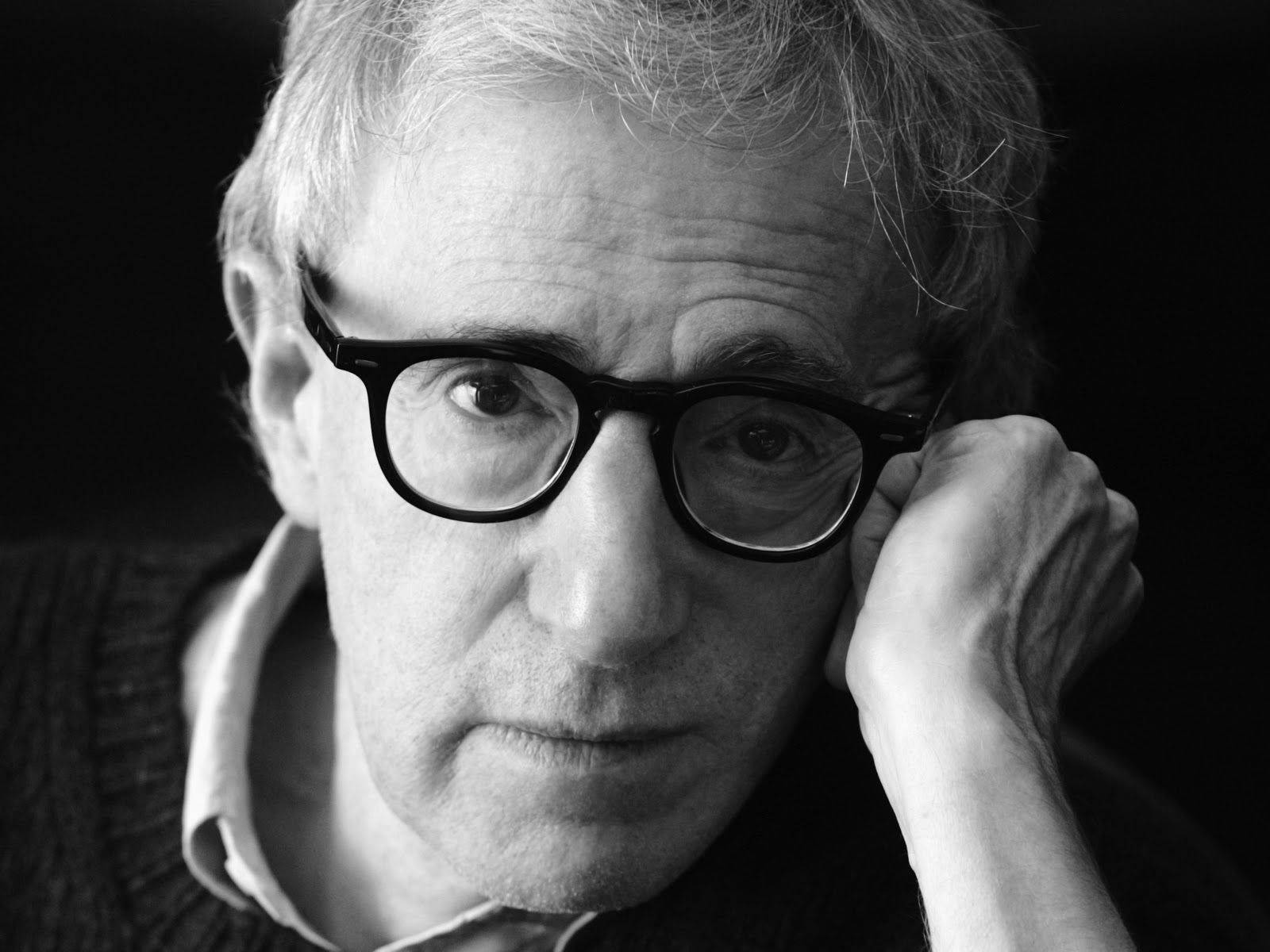 Woody Allen, black and white portrait, glasses, HD Desktop Wallpaper