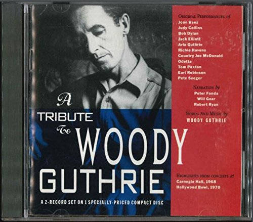 Woody Guthrie, black and white portrait, red text, SD Desktop Wallpaper