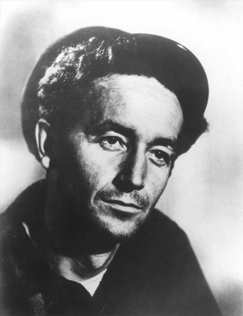 Woody Guthrie, beret, black and white portrait, SD Phone Wallpaper