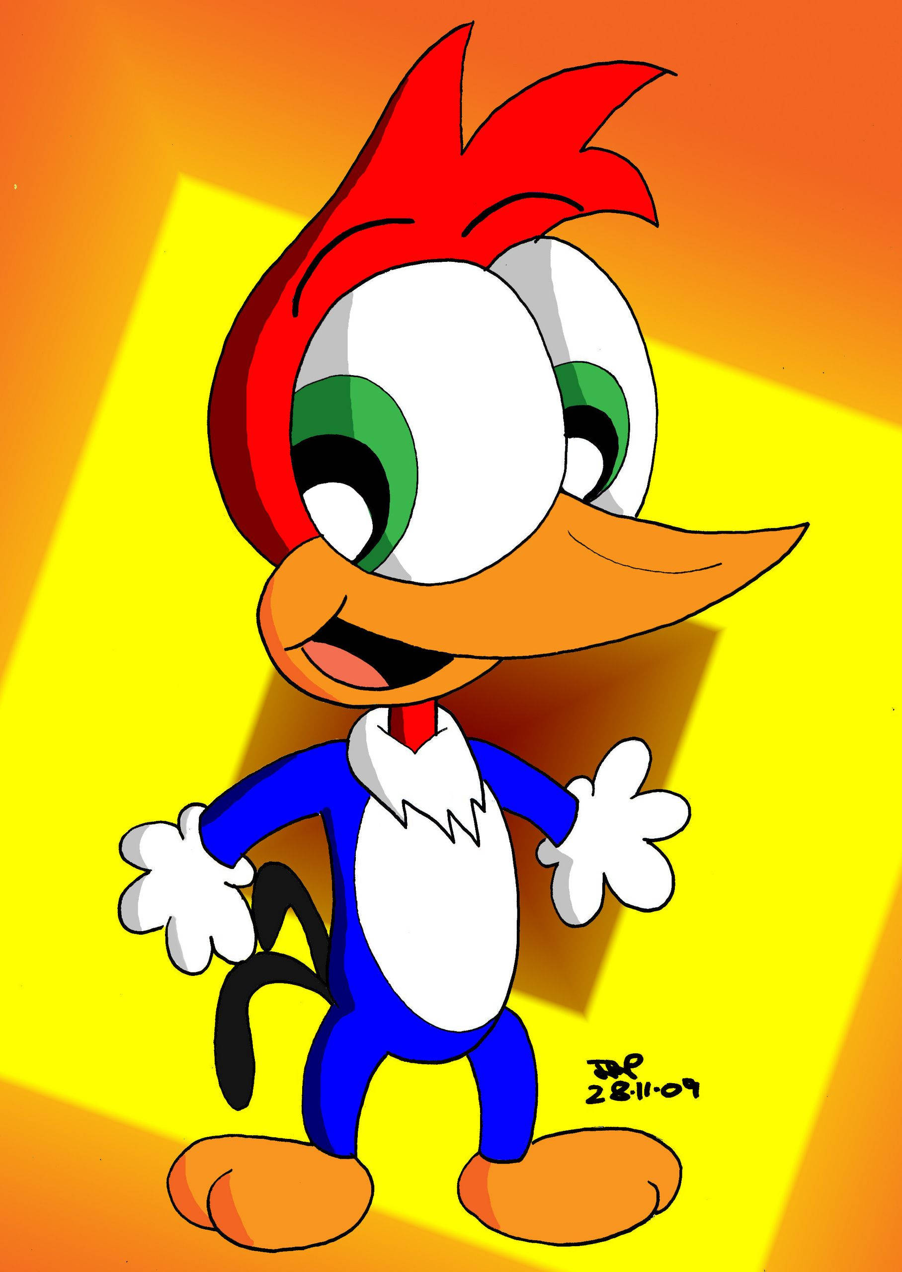Woody Woodpecker, red crest, green eyes, 2K Phone Wallpaper