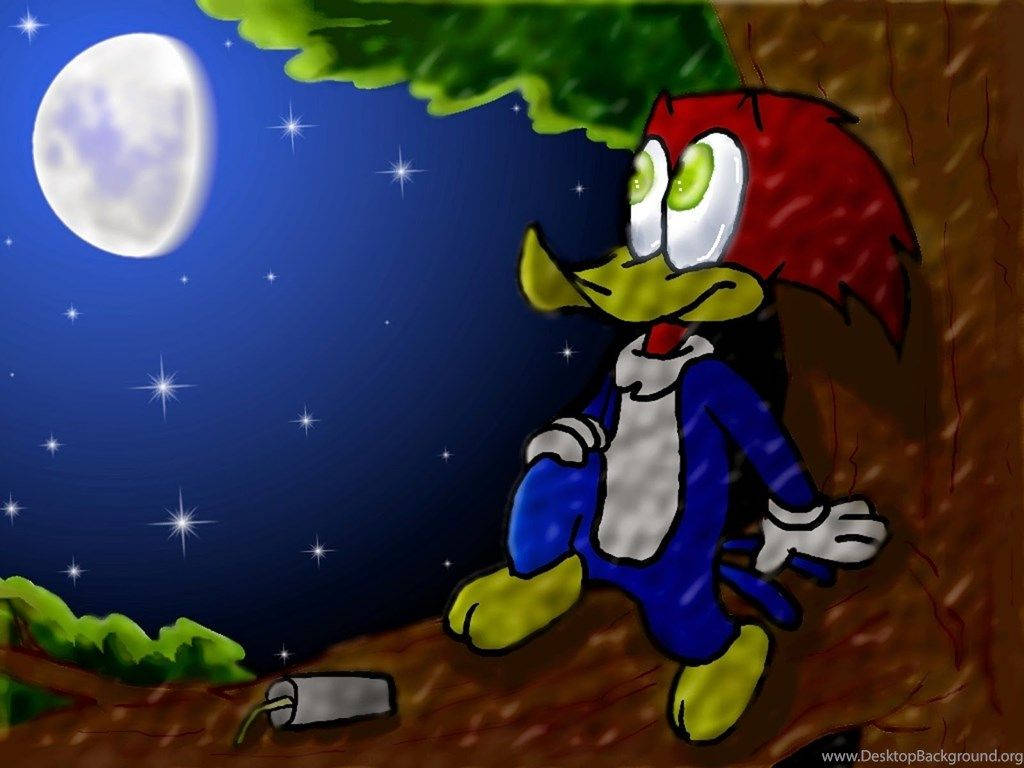 Woody Woodpecker, blue suit, full moon, SD Desktop Wallpaper
