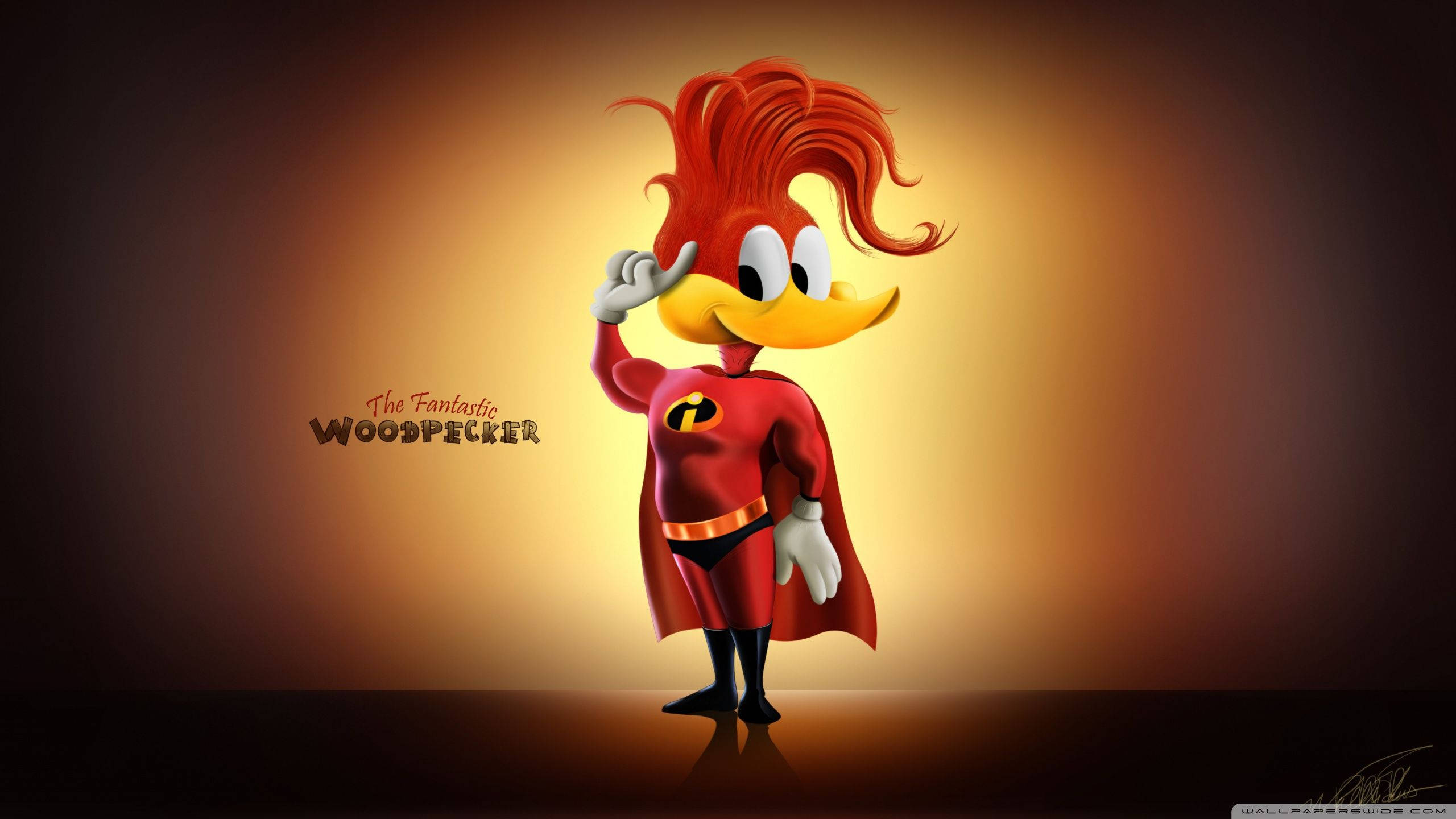 Woody Woodpecker, red superhero suit, cape, 2K Desktop Wallpaper