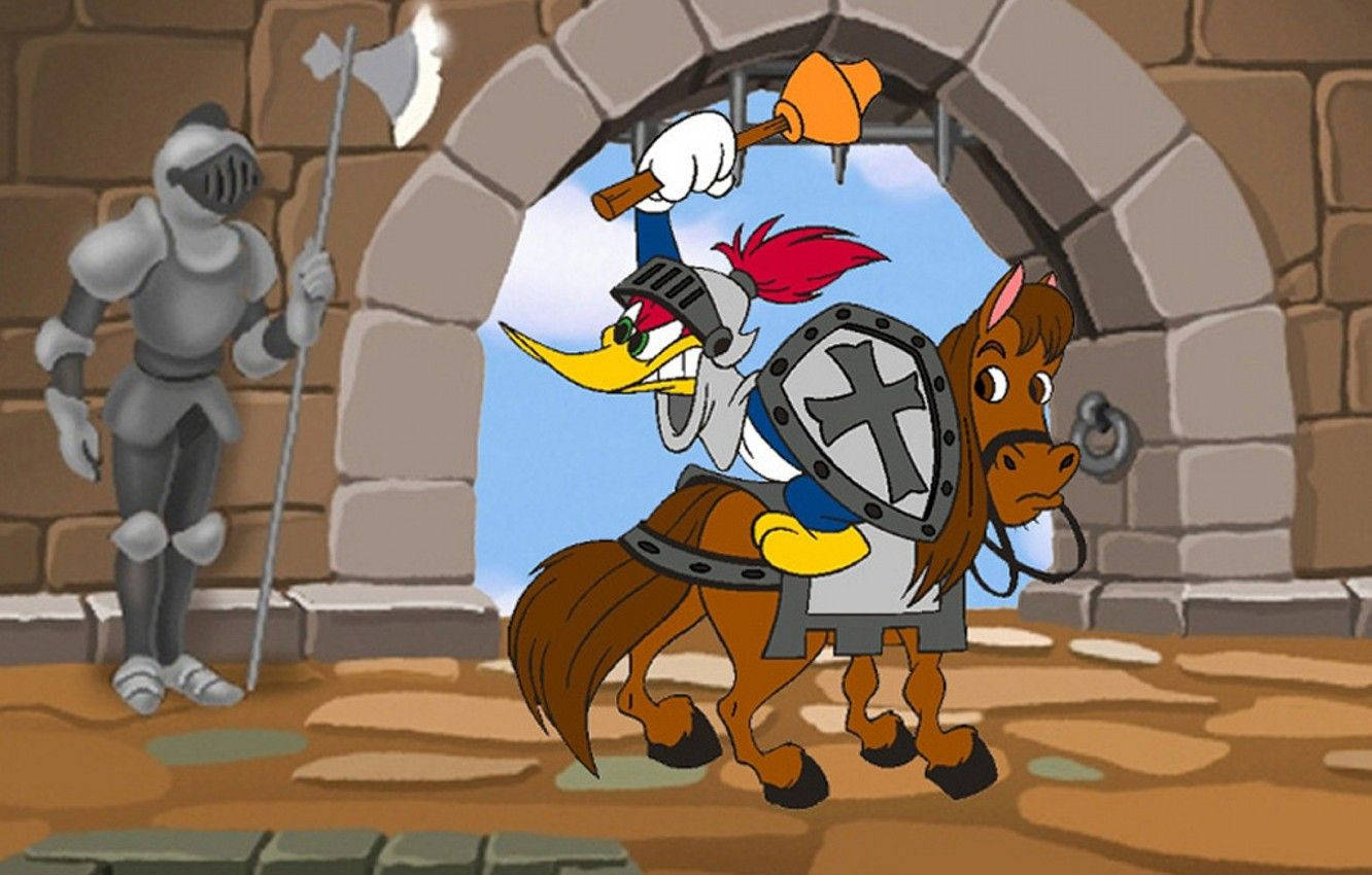Woody Woodpecker, knight armor, horse, HD Desktop Wallpaper