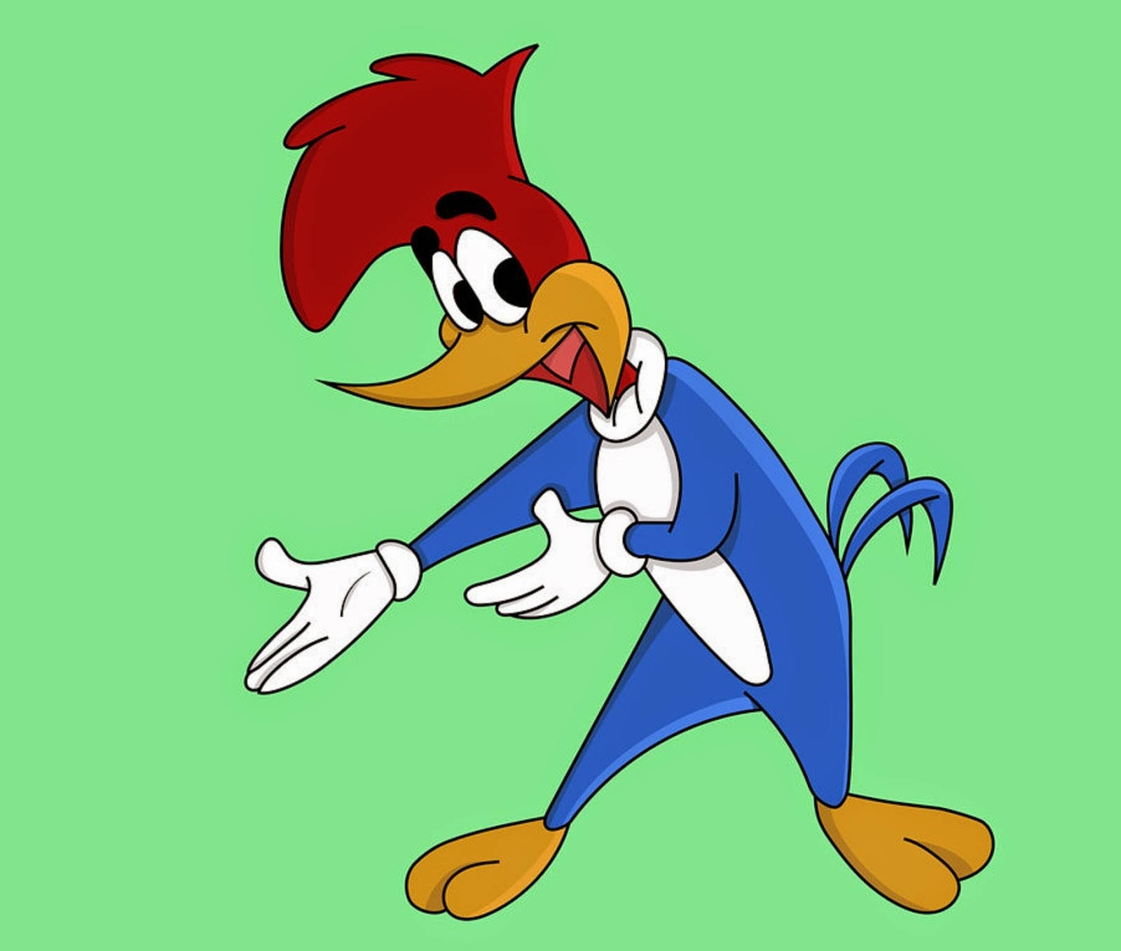 Woody Woodpecker, blue suit, solid green background, HD Desktop Wallpaper