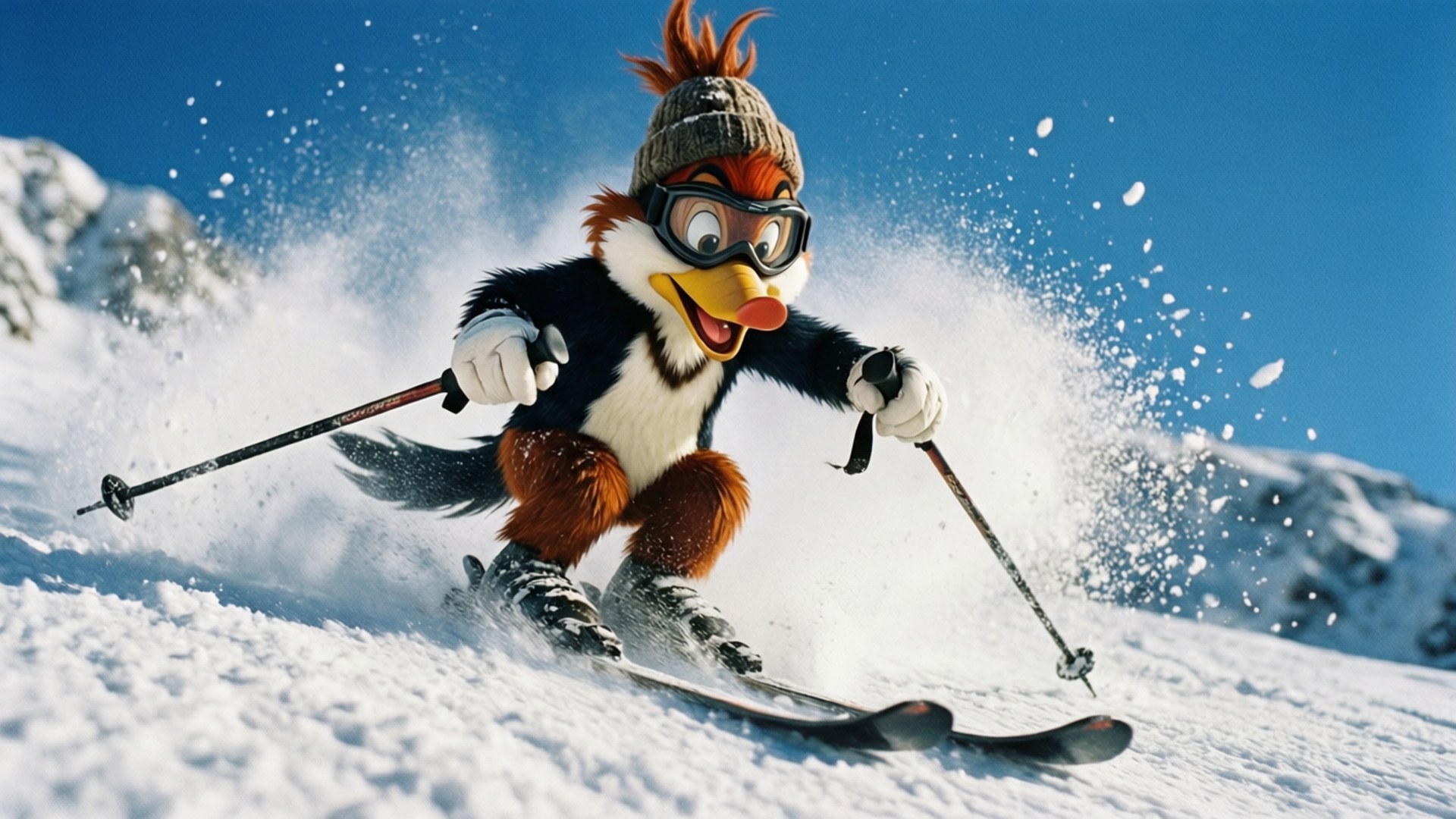 Woody Woodpecker, goggles, beanie, Full HD Desktop Wallpaper