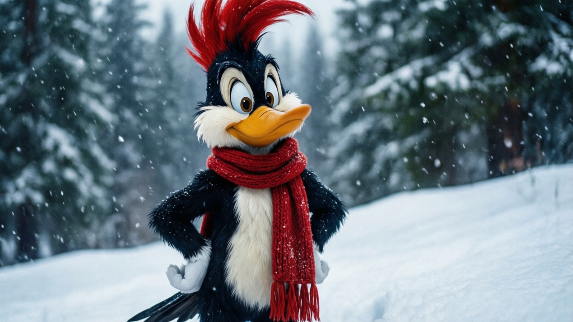Woody Woodpecker, red mohawk, scarf, Full HD Desktop Wallpaper