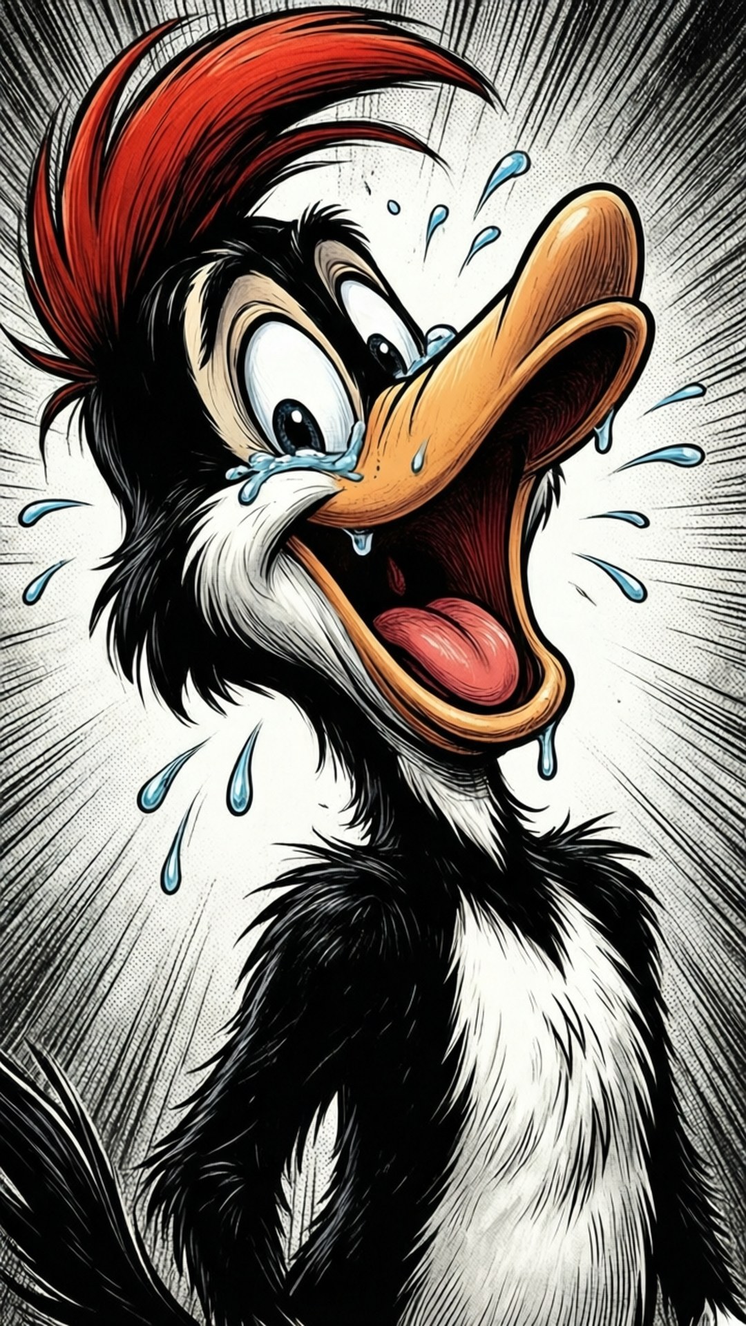 Woody Woodpecker, red crest, black and white feathers, Full HD Phone Wallpaper