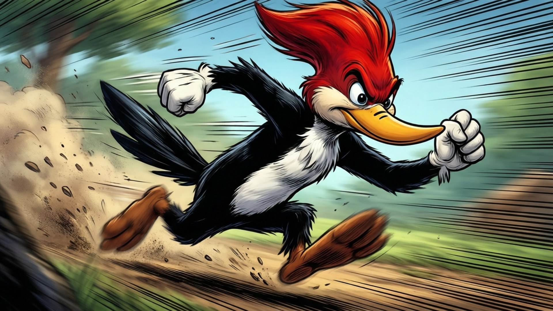 Woody Woodpecker, red crest, yellow beak, Full HD Desktop Wallpaper