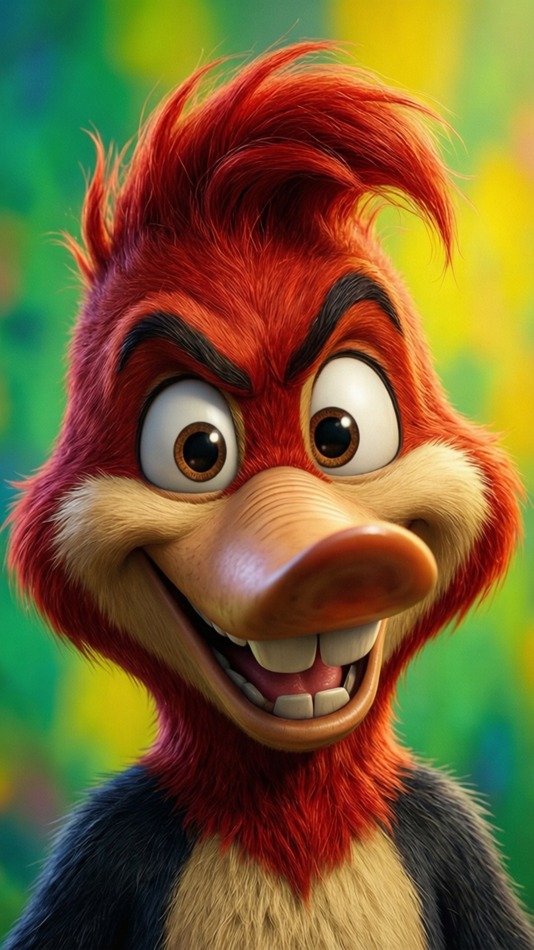 Woody Woodpecker, fiery red feathers, wide toothy grin, Full HD Phone Wallpaper