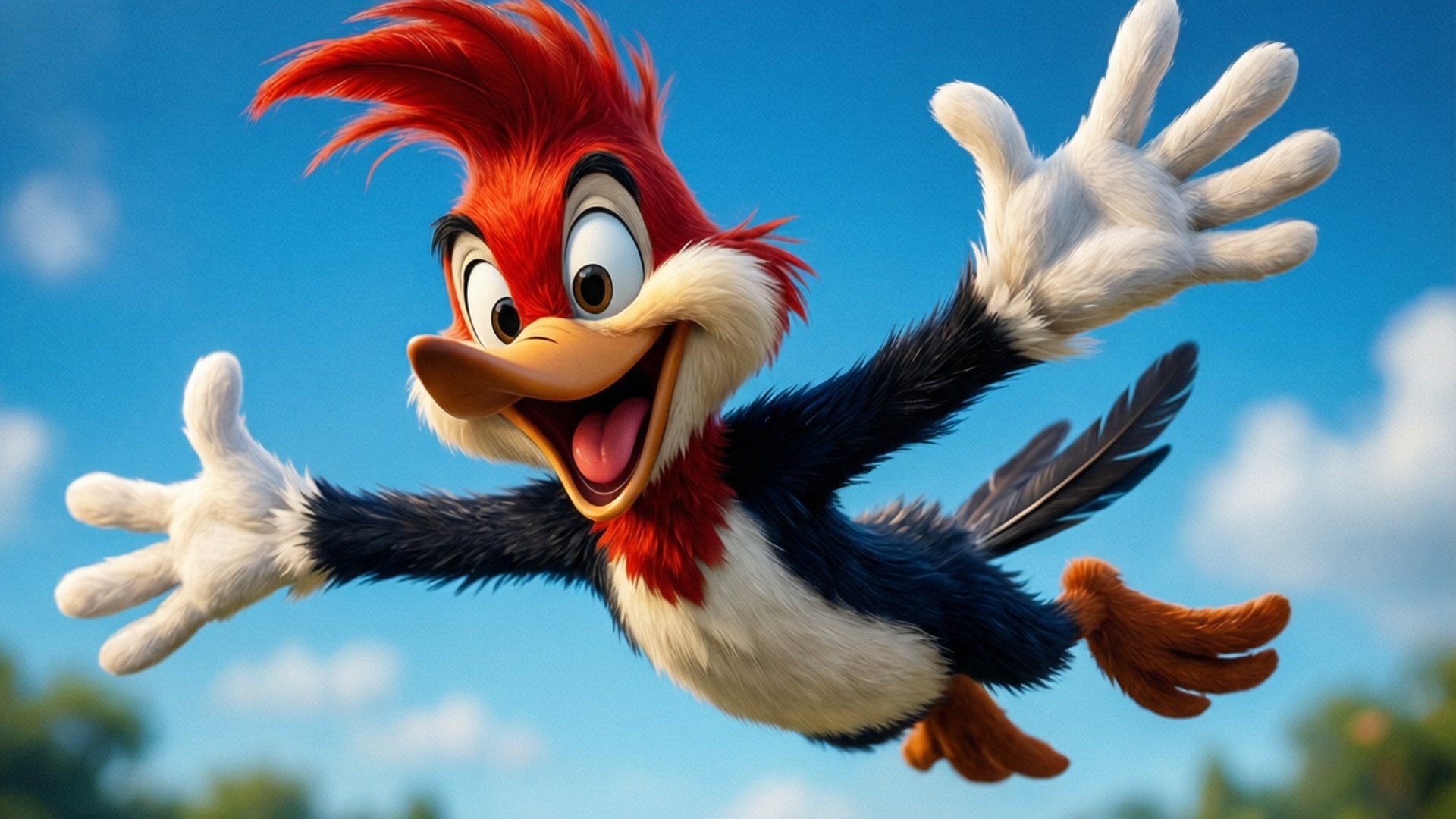 Woody Woodpecker, red crest, white gloves, Full HD Desktop Wallpaper
