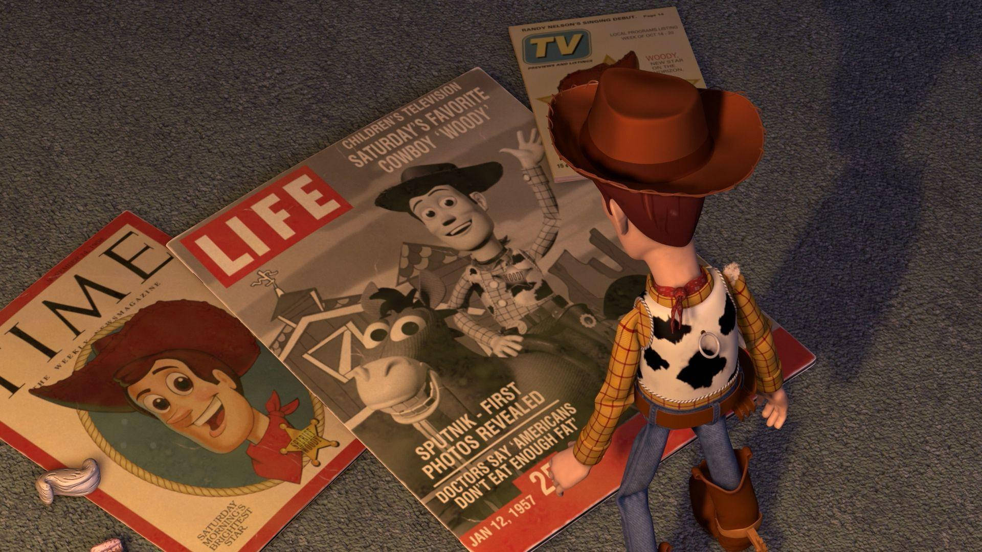 Woody, vintage magazines, image on a carpeted floor, Full HD Desktop Wallpaper