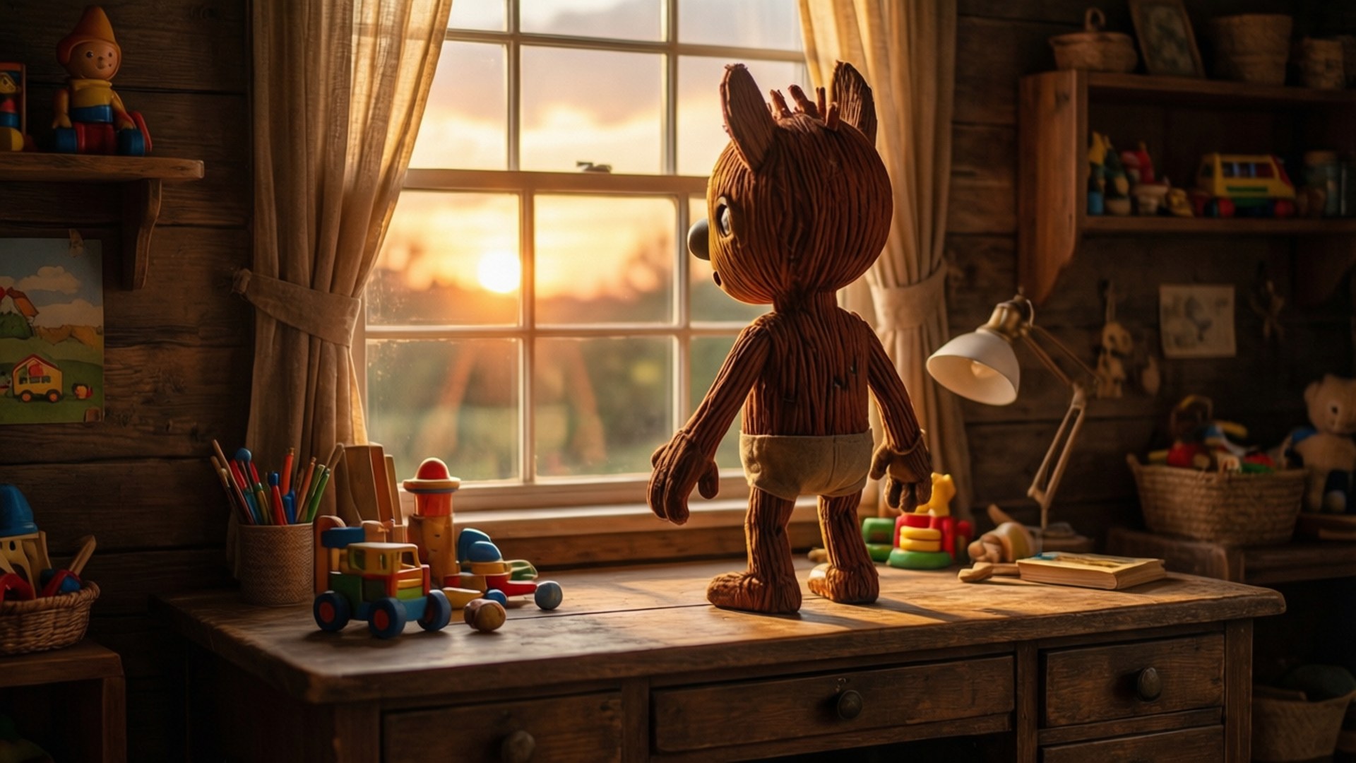 Woody, sunset, window, Full HD Desktop Wallpaper