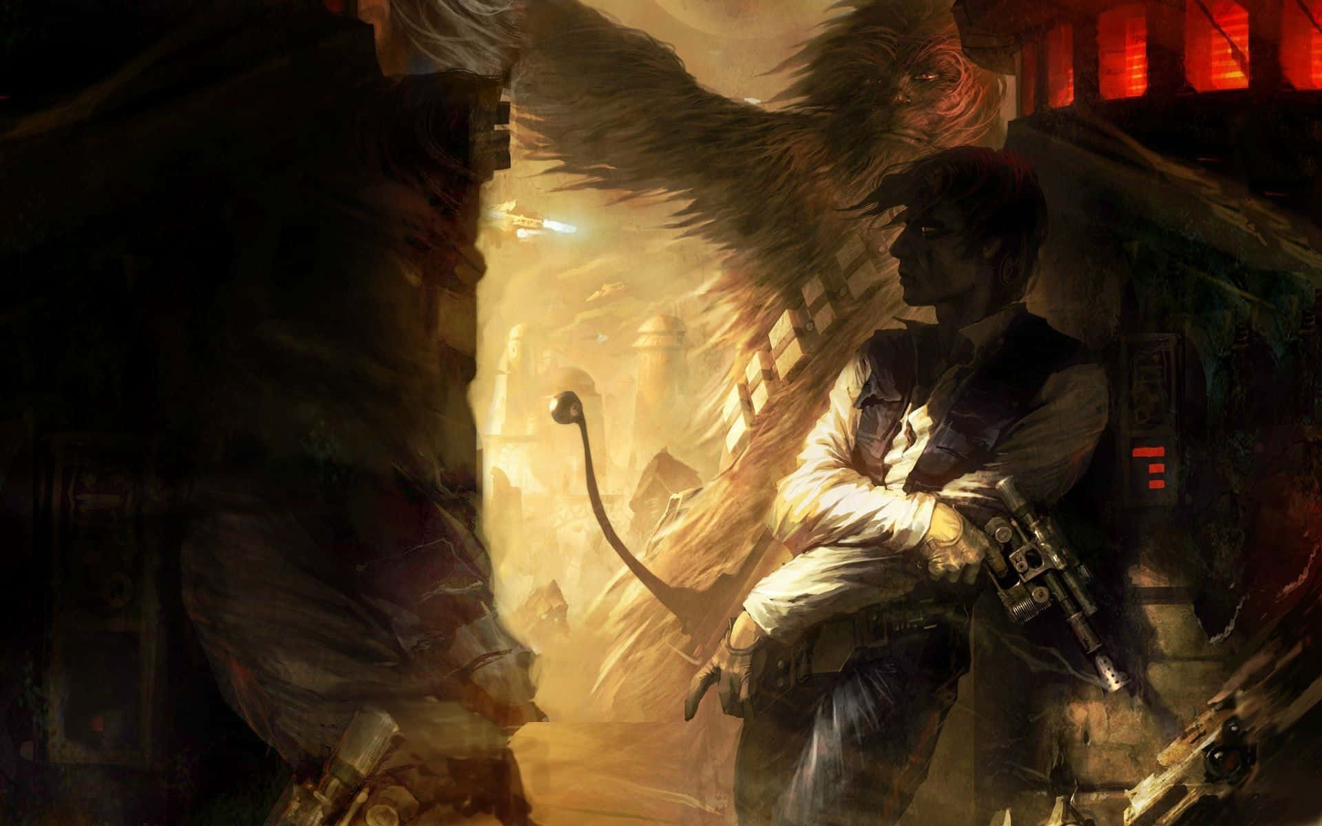 Wookiee Warrior, blaster, dim corridor, Full HD Desktop Wallpaper