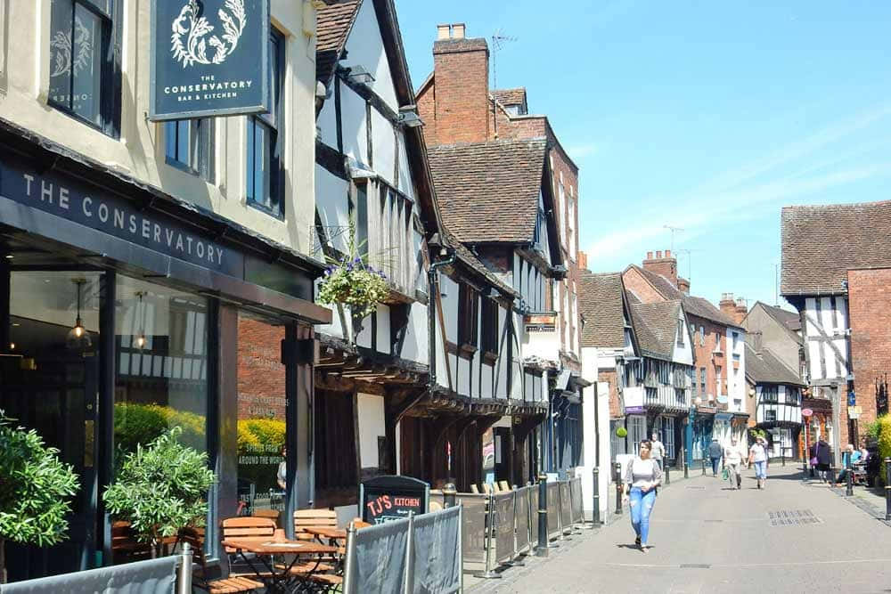 Worcester, historic timber framed buildings, sunny street, SD Desktop Wallpaper