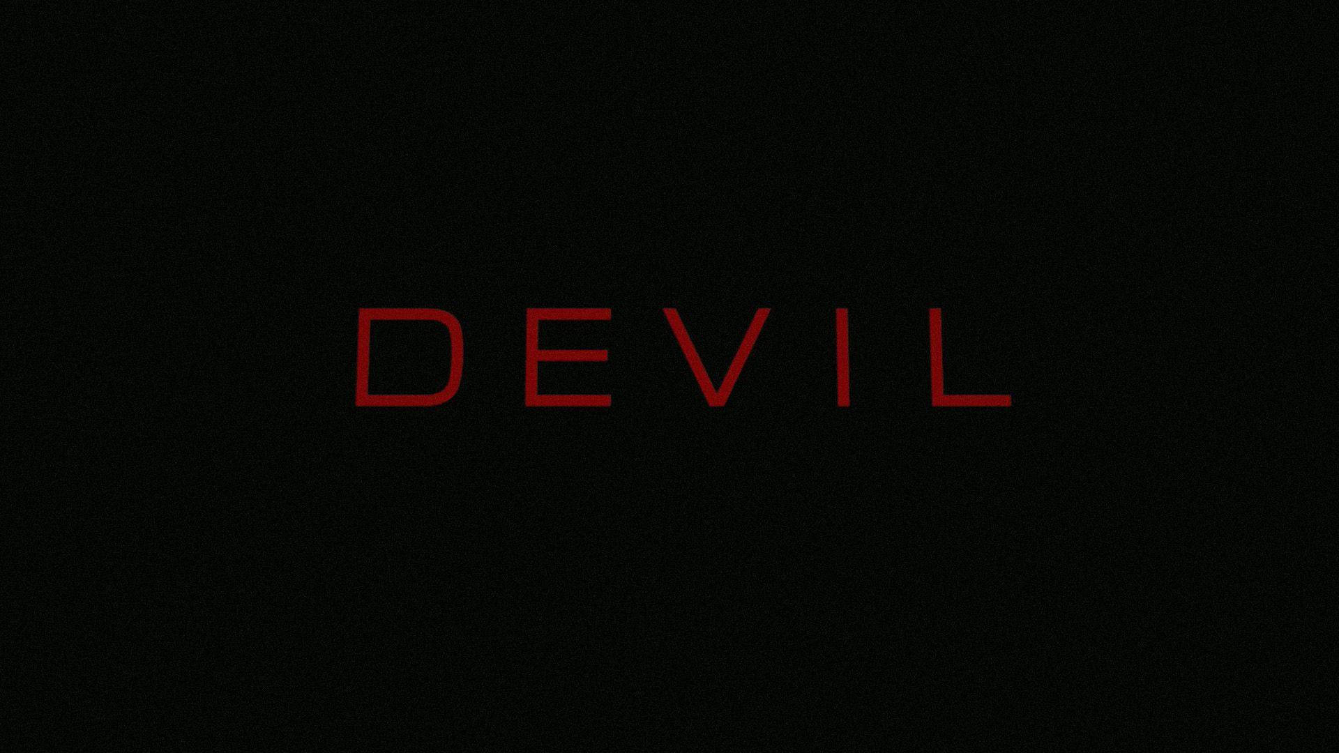 minimalistic black devil, bold red letters, pitch black background, Full HD Desktop Wallpaper