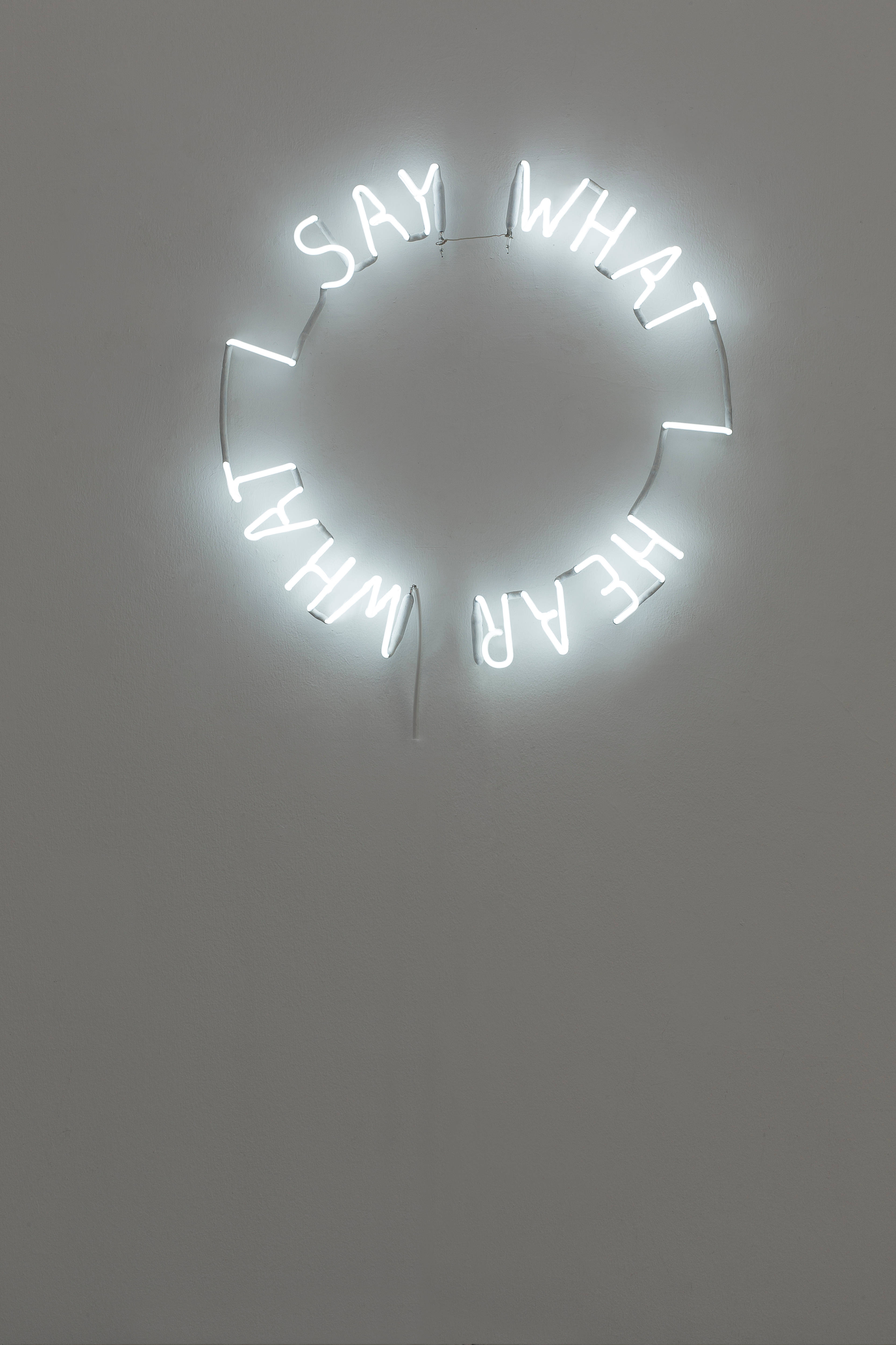 white neon sign, circle, say what hear what, 4K Phone Wallpaper