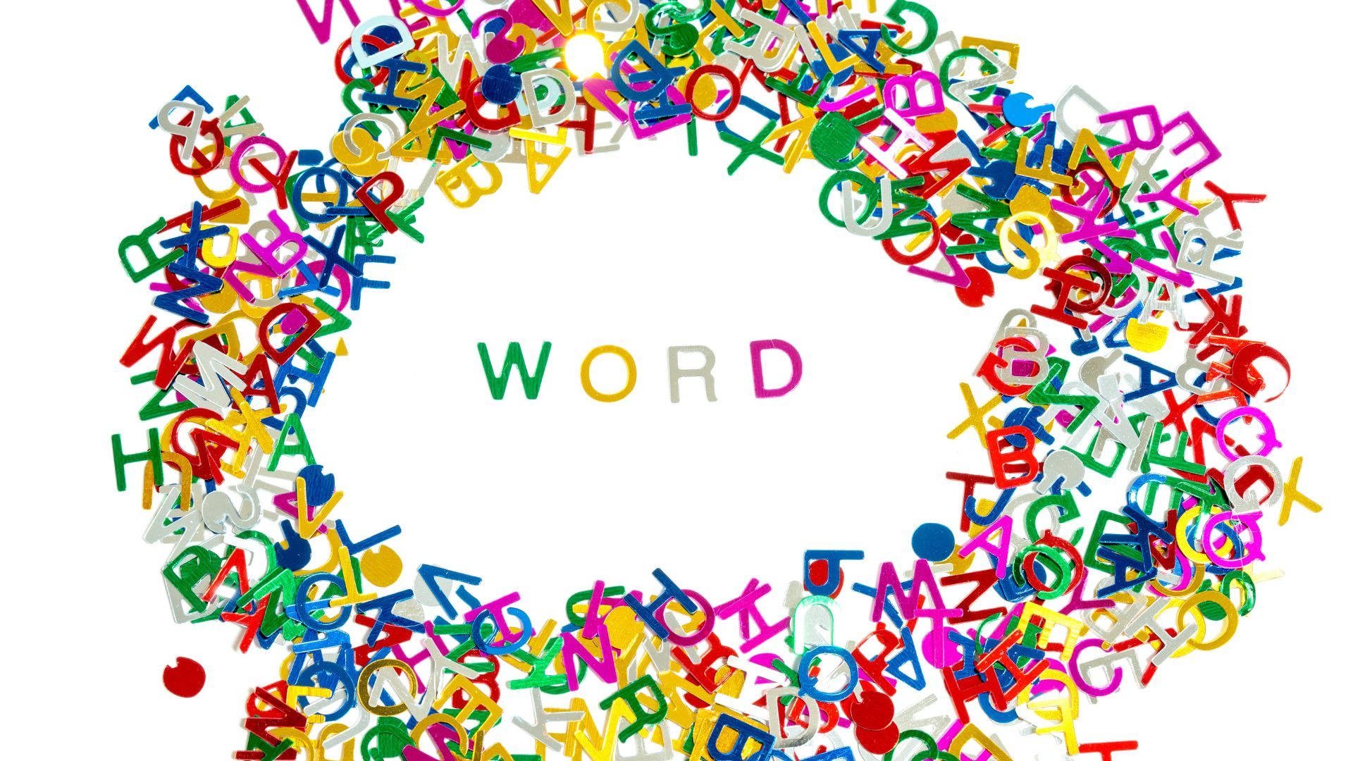 WORD, colorful plastic letters, swirling circle, Full HD Desktop Wallpaper