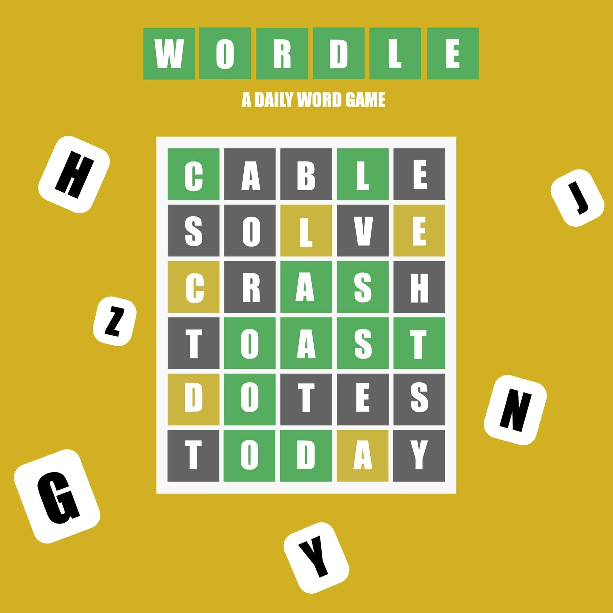 Wordle, vibrant yellow background, Wordle game grid, Full HD Desktop Wallpaper