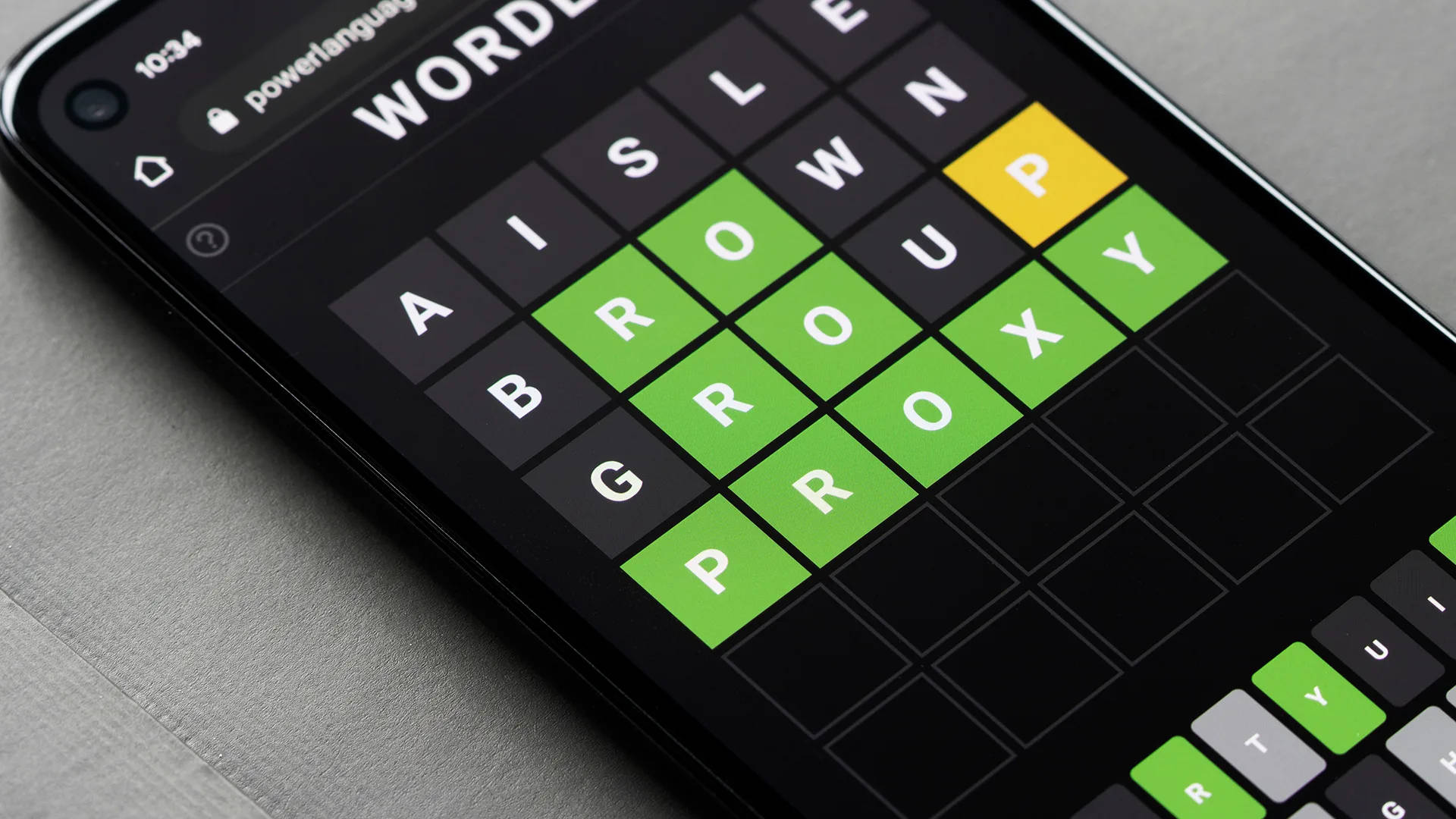 Wordle, smartphone, green letter tiles, Full HD Desktop Wallpaper