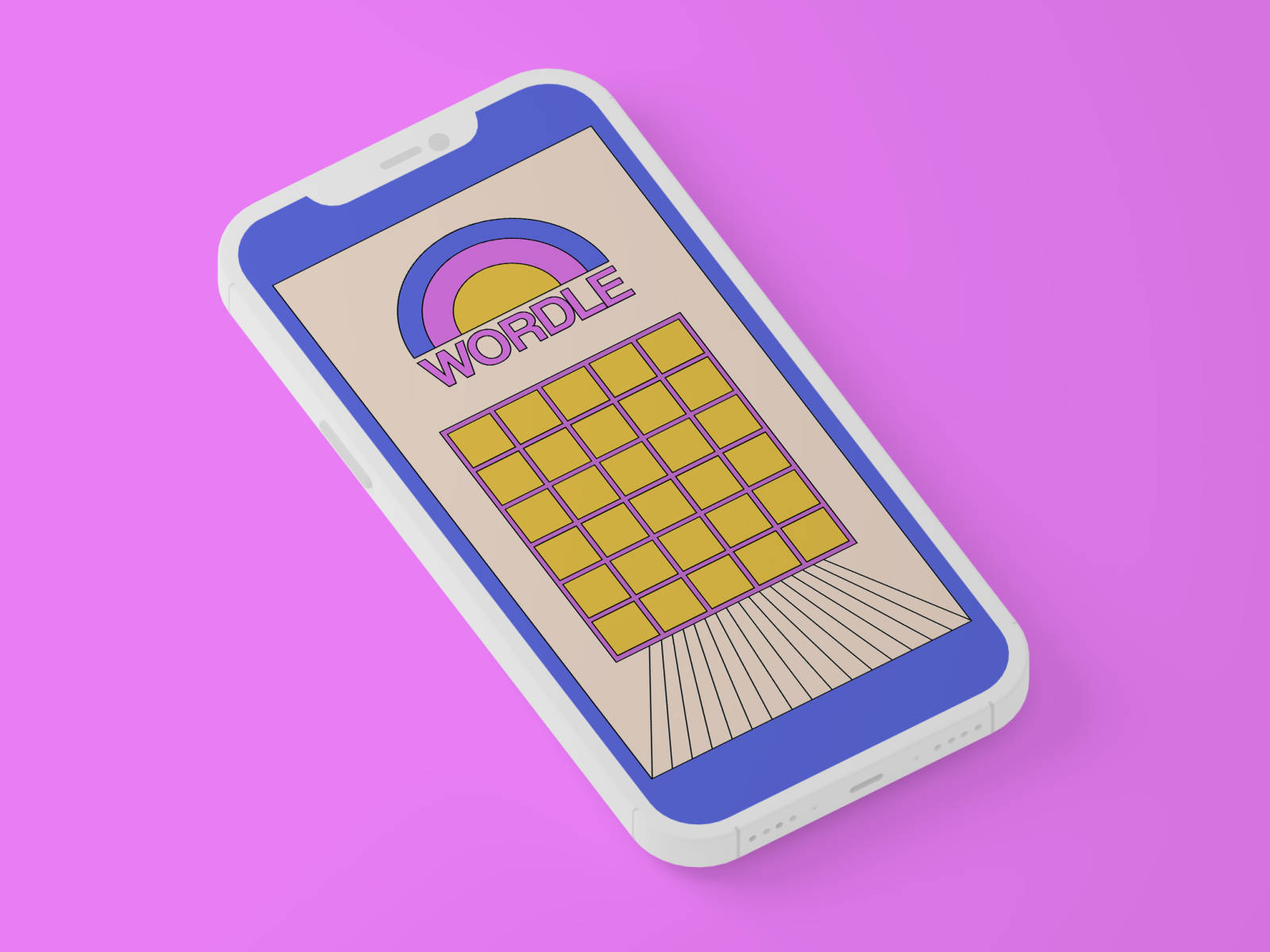 Wordle, retro rainbow logo, yellow grid, HD Desktop Wallpaper