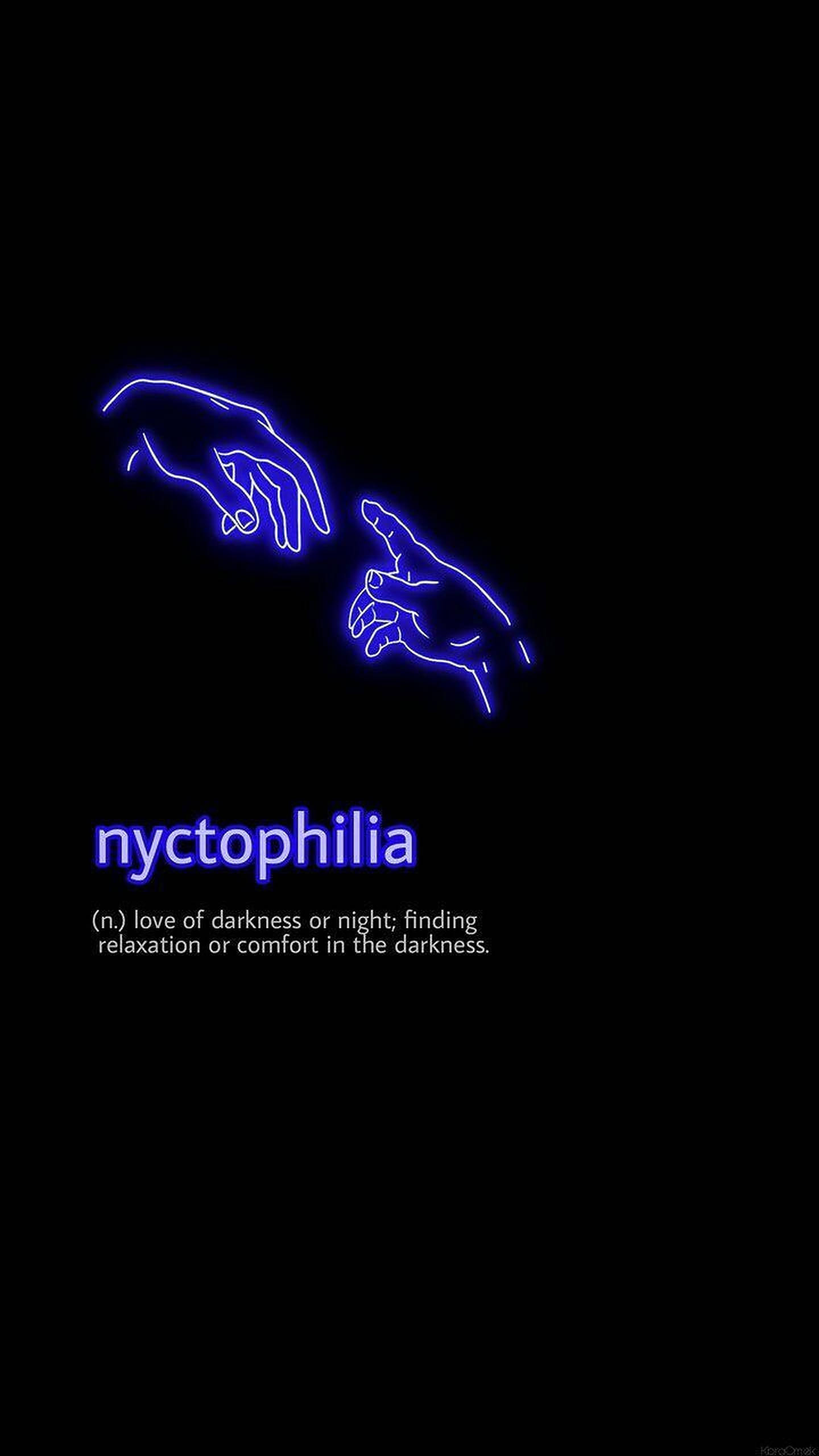 nyctophilia, glowing blue neon hands, black background, 2K Phone Wallpaper