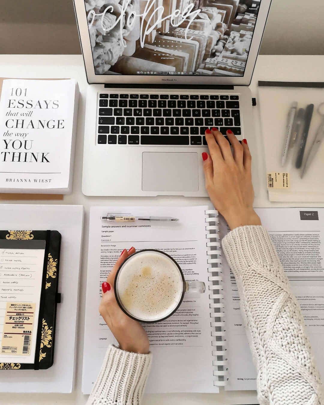 red nails, frothy coffee mug, laptop, HD Phone Wallpaper