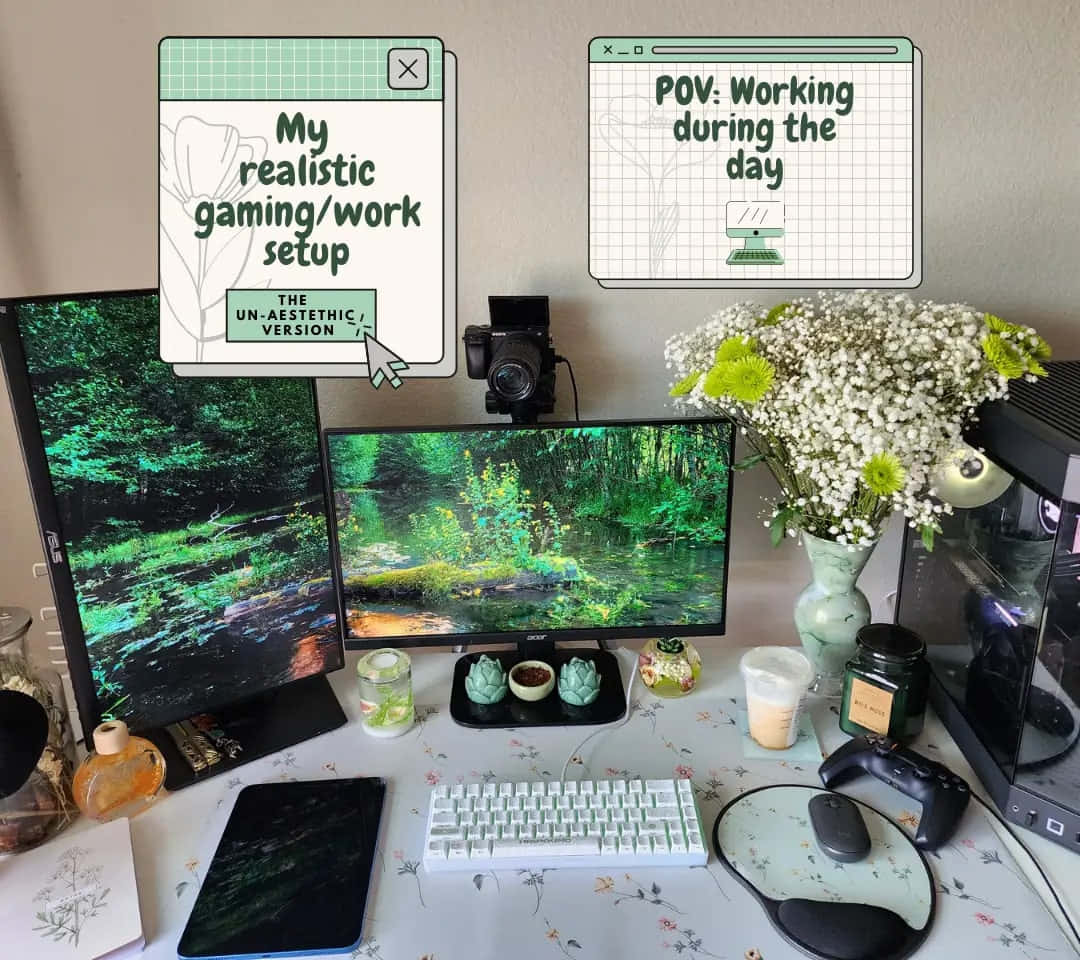 dual monitor gaming workstation, forest wallpapers, greenery, SD Desktop Wallpaper