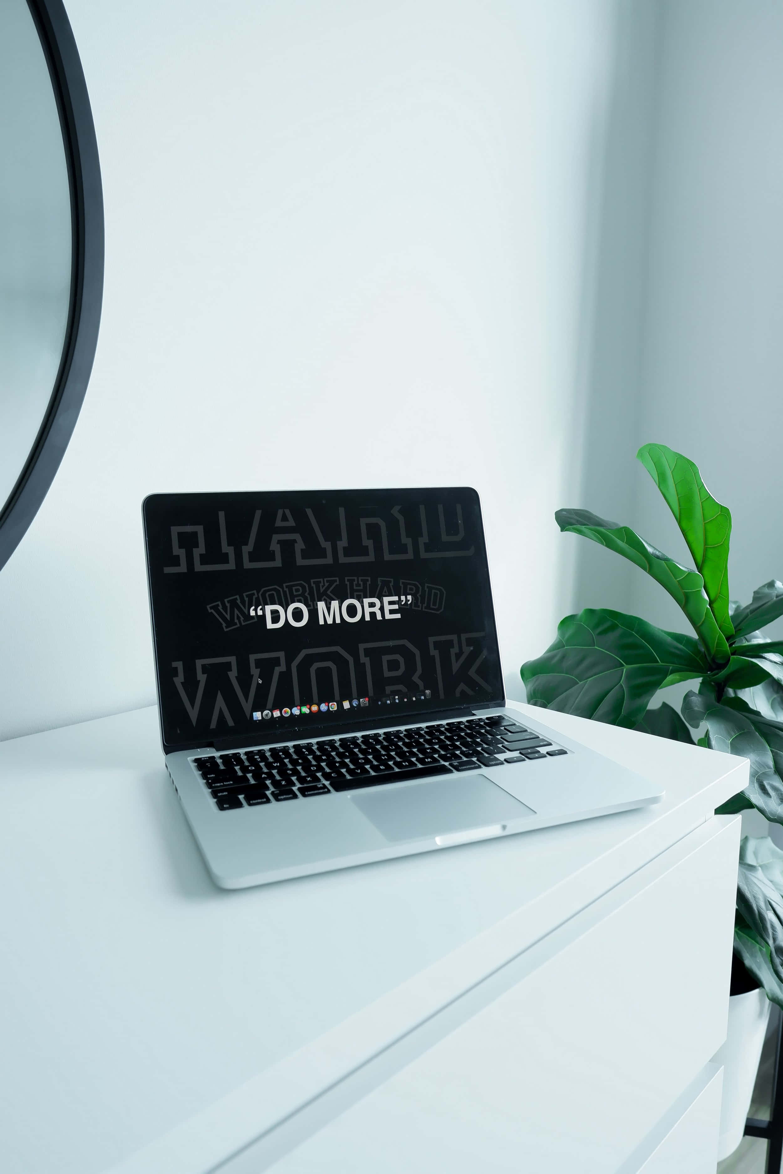 DO MORE, sleek silver laptop, white dresser, 2K Phone Wallpaper