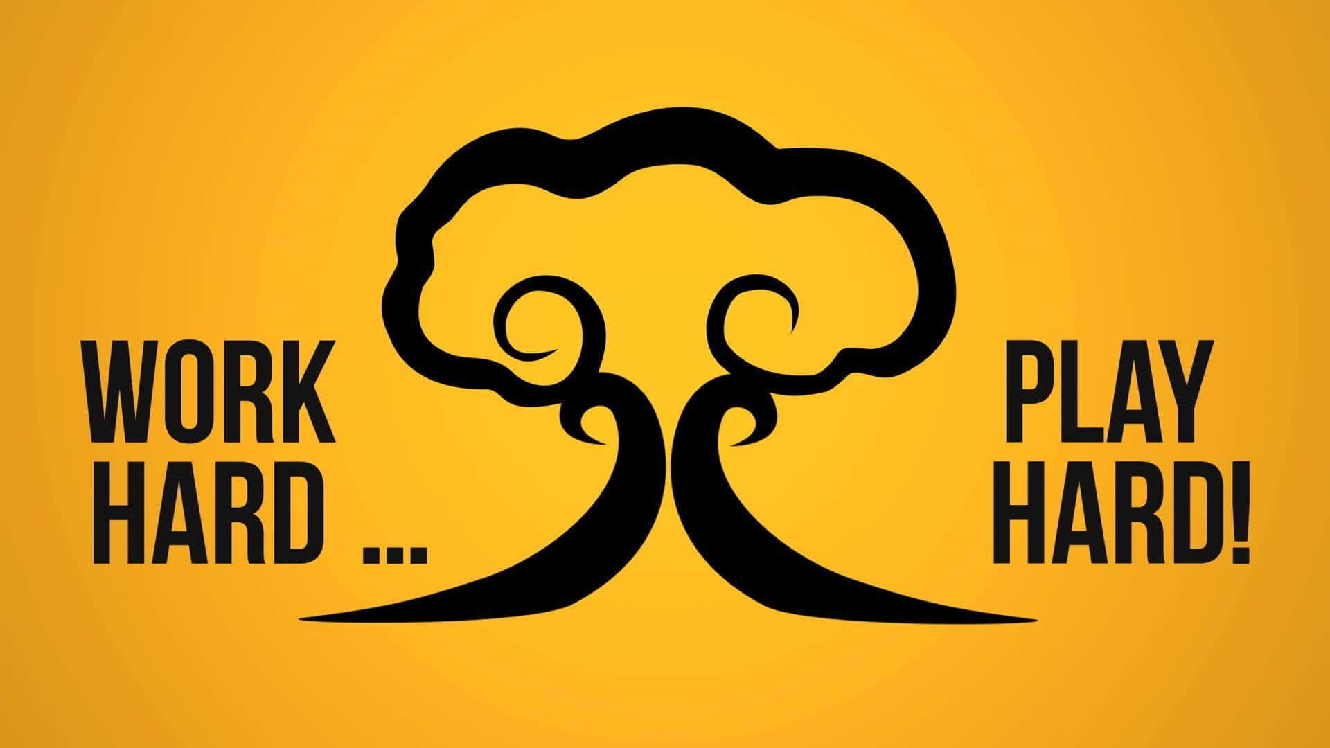 Work Hard, black stylized tree graphic, vibrant yellow background, Full HD Desktop Wallpaper