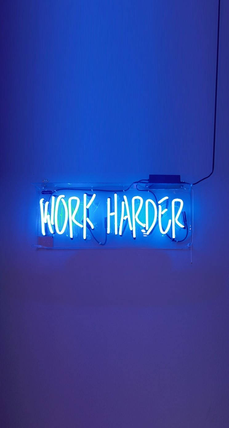 work harder, glowing blue neon sign, plain wall, HD Phone Wallpaper