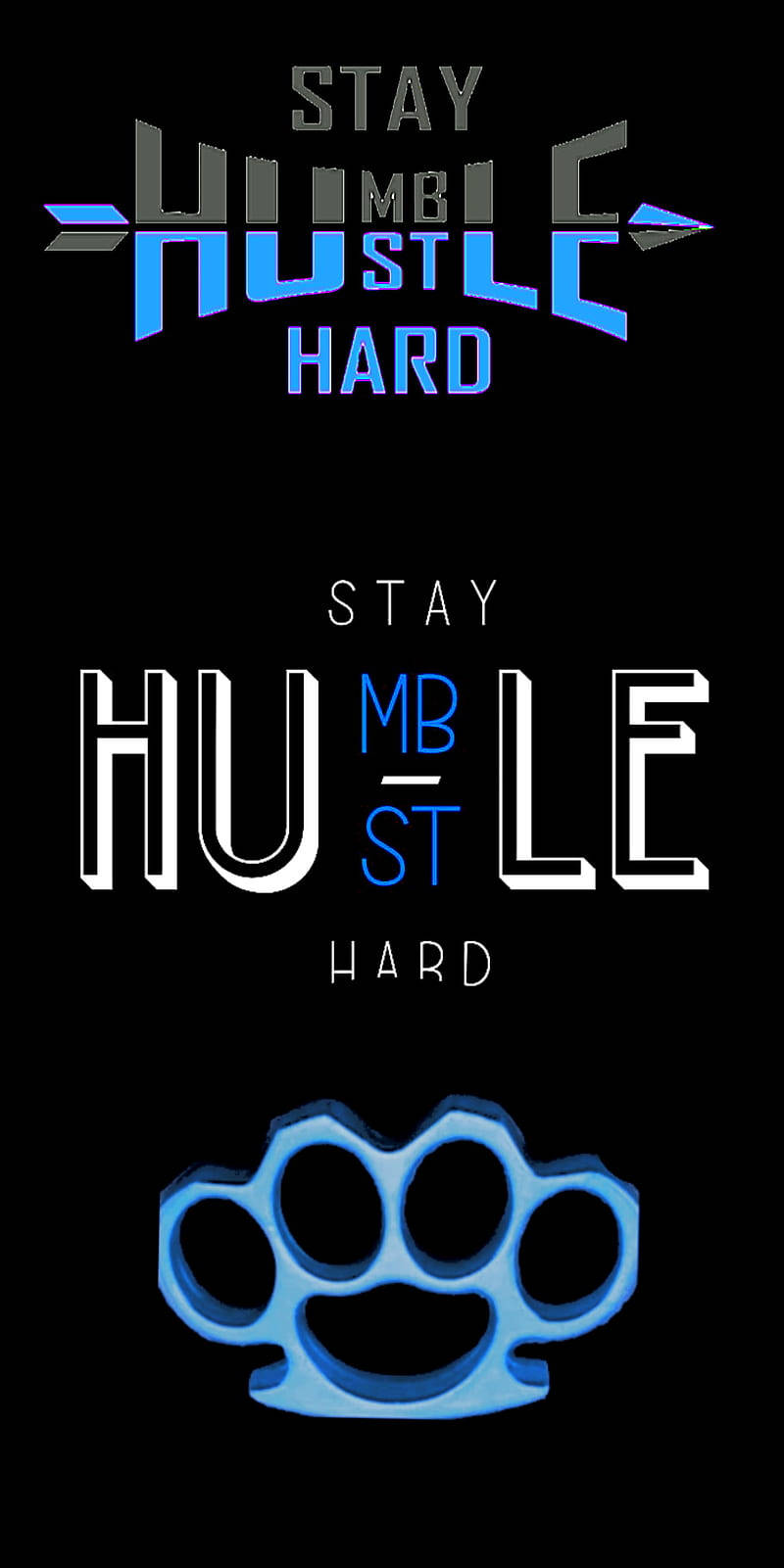 STAY HUMBLE HUSTLE HARD, blue knuckle duster, black background, HD Phone Wallpaper