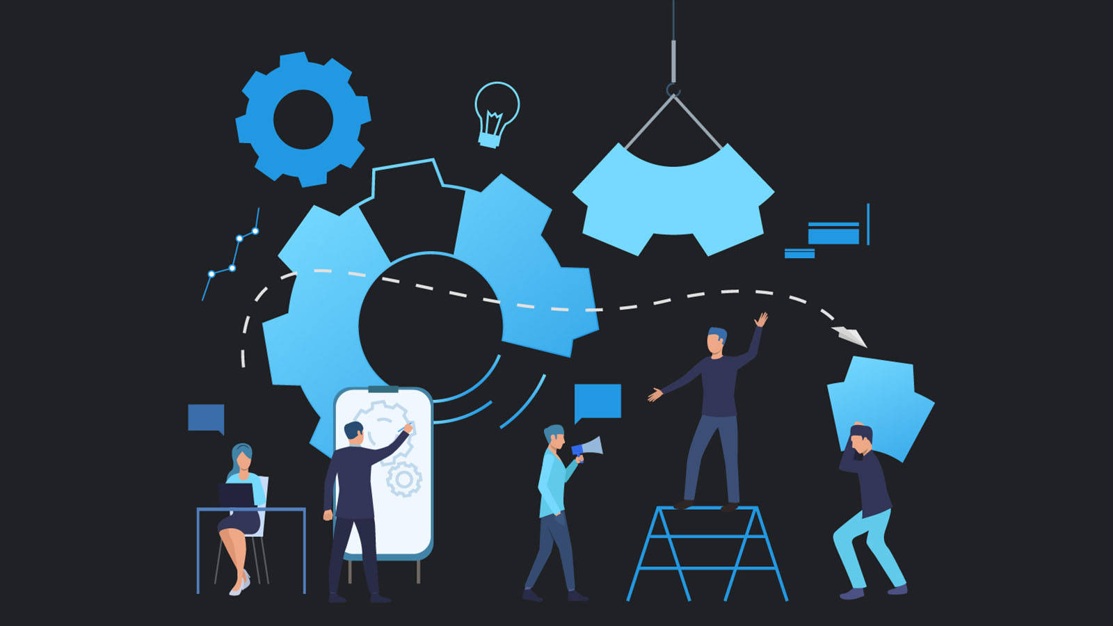 Office Administration Operator, blue gears, smartphone, HD Desktop Wallpaper