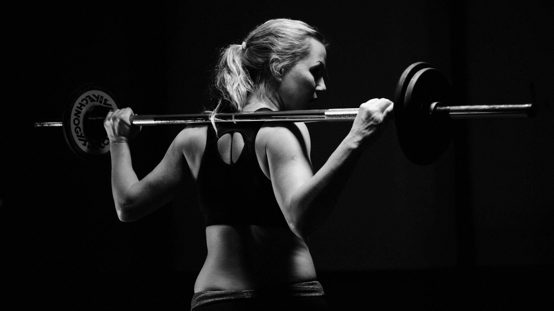 barbell, gym, black and white shot, Full HD Desktop Wallpaper