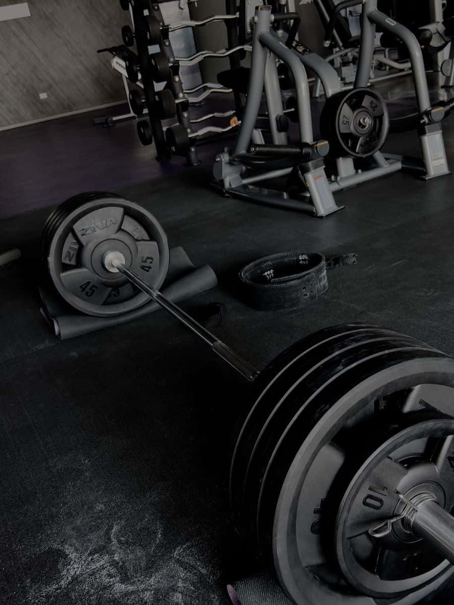 barbell, black weight plates, dark gym floor, SD Phone Wallpaper