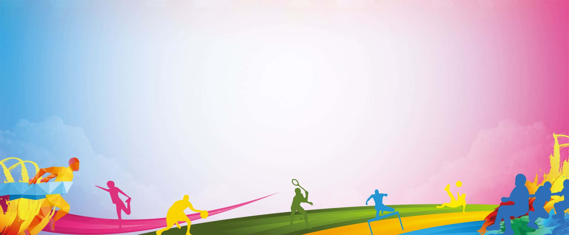 athletes in motion, gradient sky, rainbow-colored ground, Full HD Desktop Wallpaper
