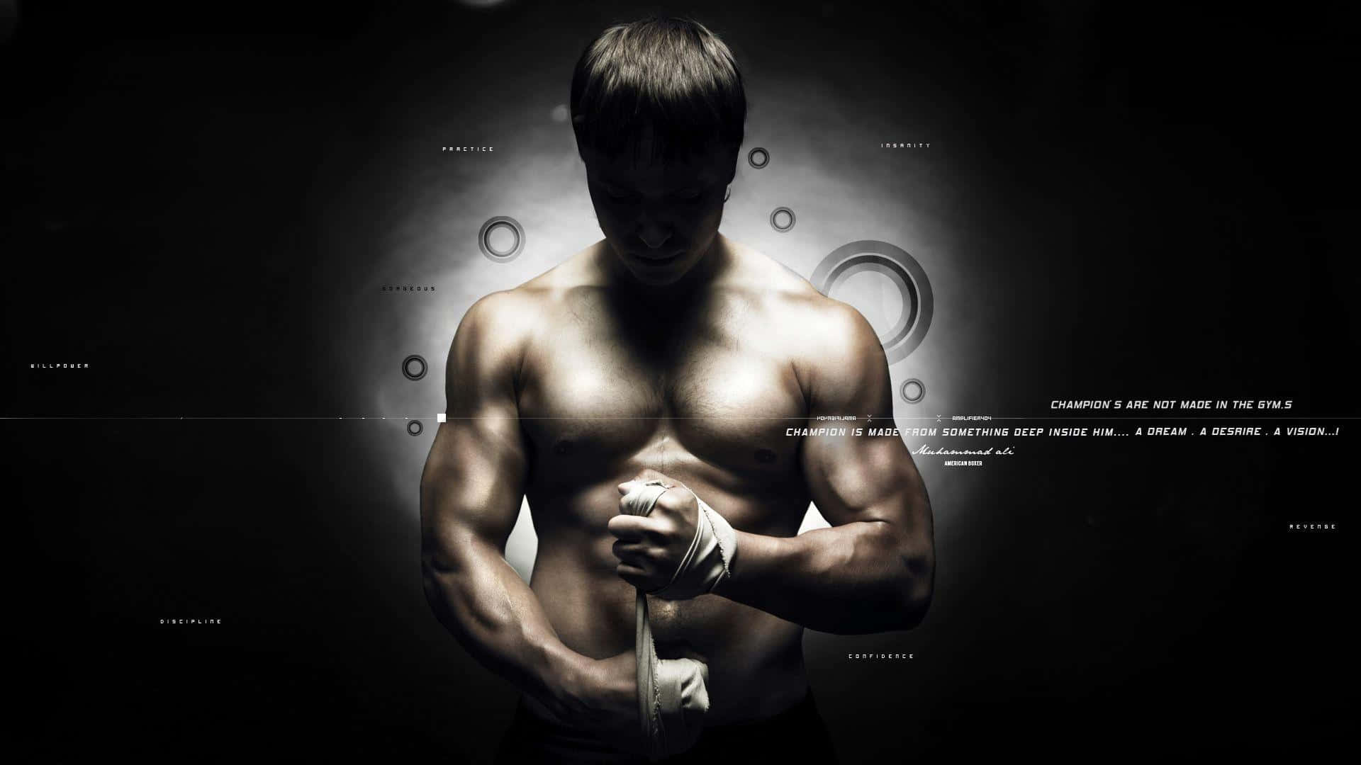 muscular man, white tape, dramatic spotlight, Full HD Desktop Wallpaper