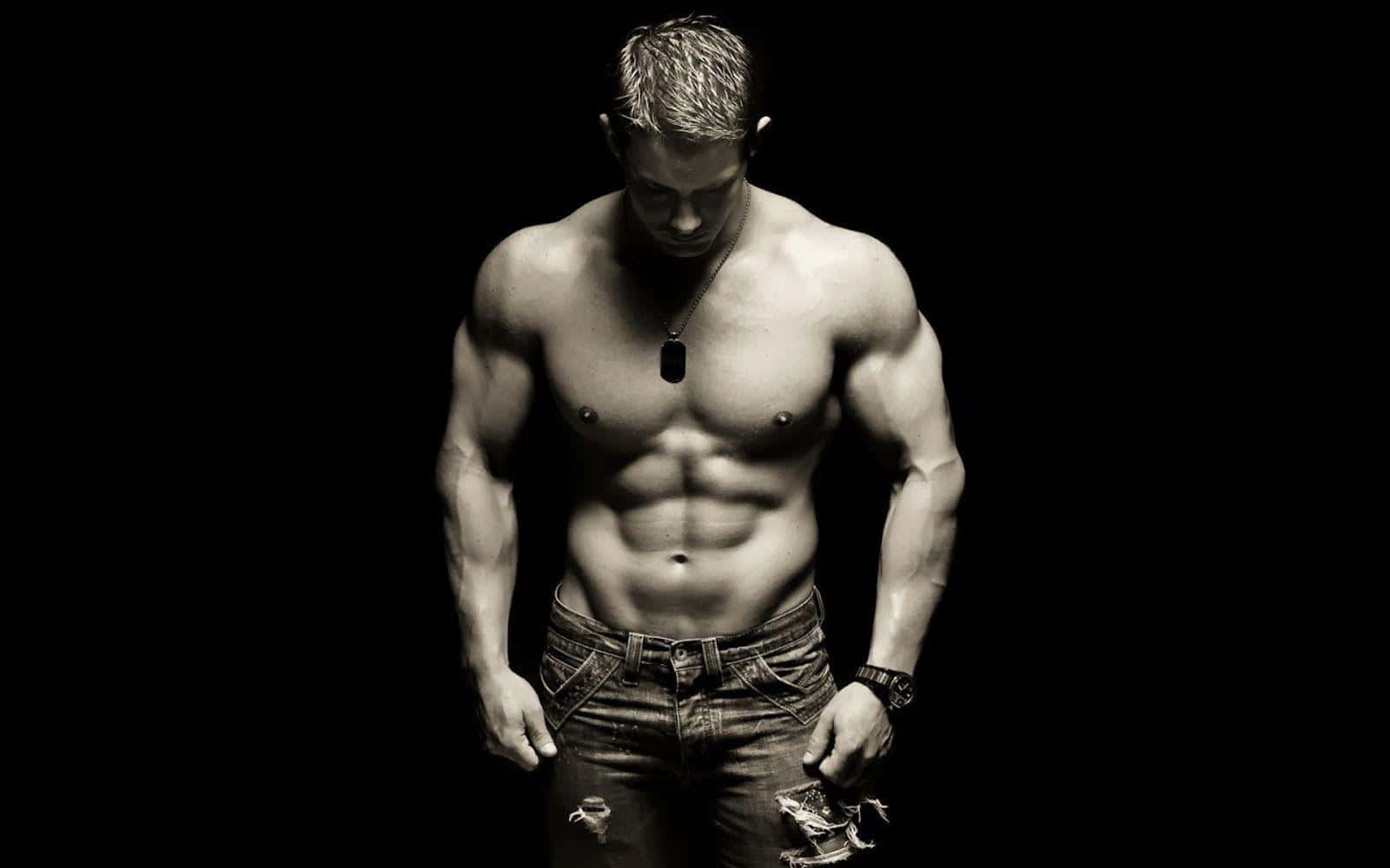 muscular man, defined abs, ripped jeans, HD Desktop Wallpaper