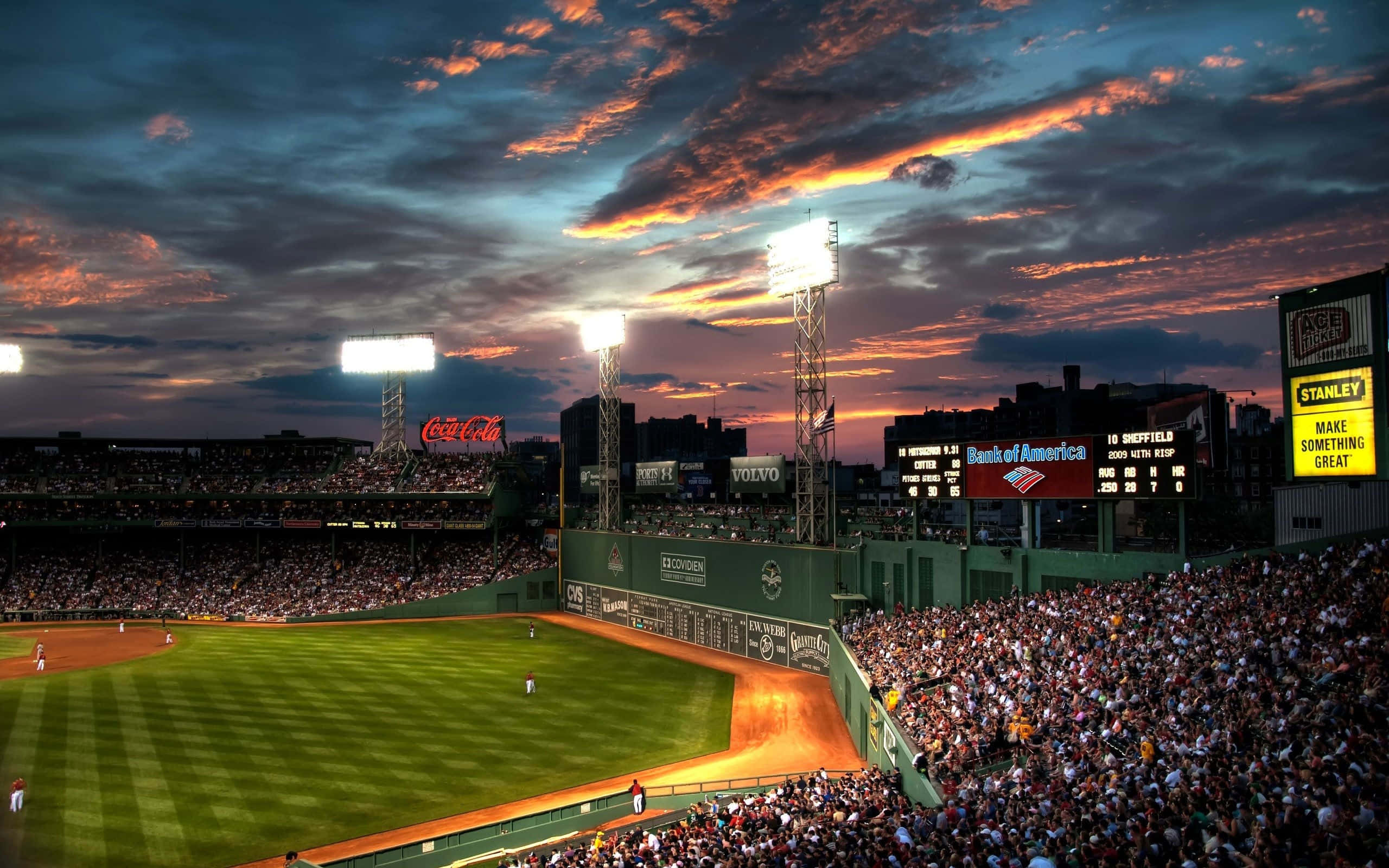 baseball stadium, crowd, dramatic sunset sky, 2K Desktop Wallpaper