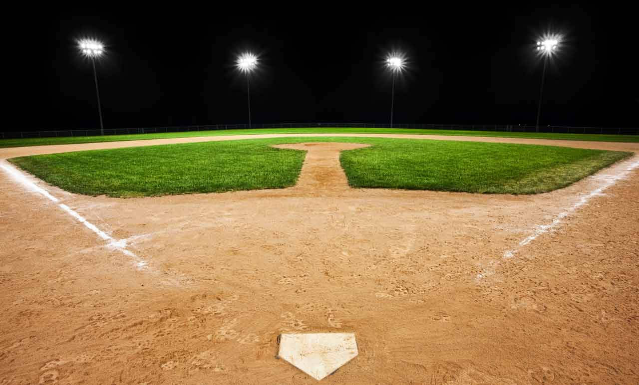 baseball field, stadium lights, home plate, HD Desktop Wallpaper