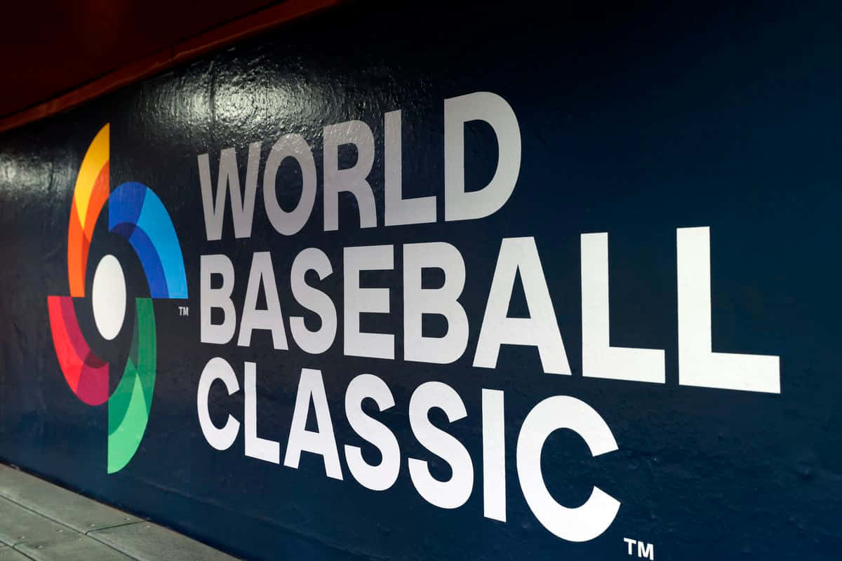 WORLD BASEBALL CLASSIC, colorful circular logo, dark blue wall, SD Desktop Wallpaper