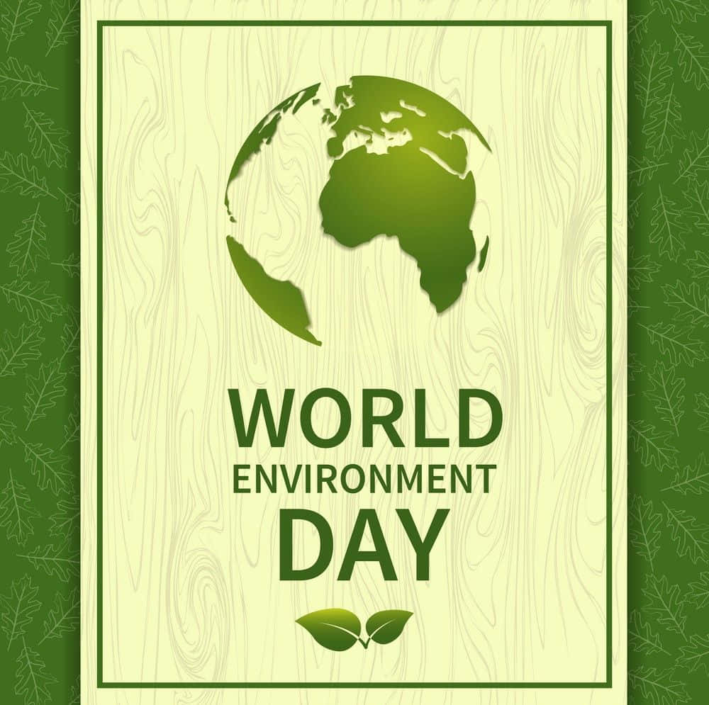 World Environment Day, green globe icon, wood grain background, SD Desktop Wallpaper